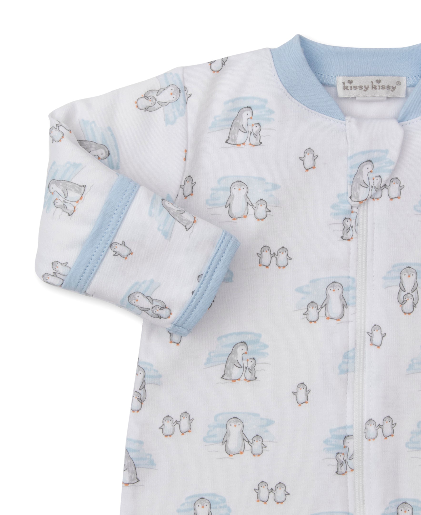 Snow Happy Penguins Blue Zip Footie - Kissy Kissy