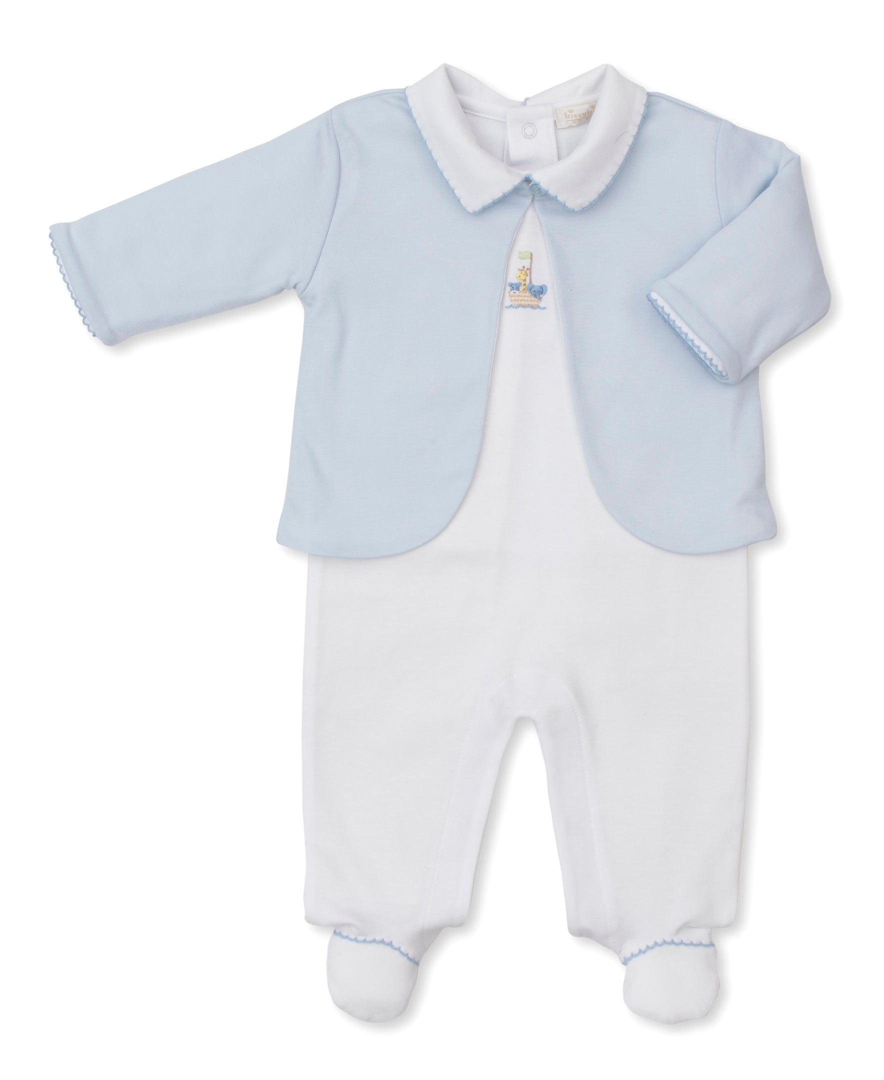 Premier Noah's Ark Blue Hand Emb. Footie & Jacket Set - Kissy Kissy
