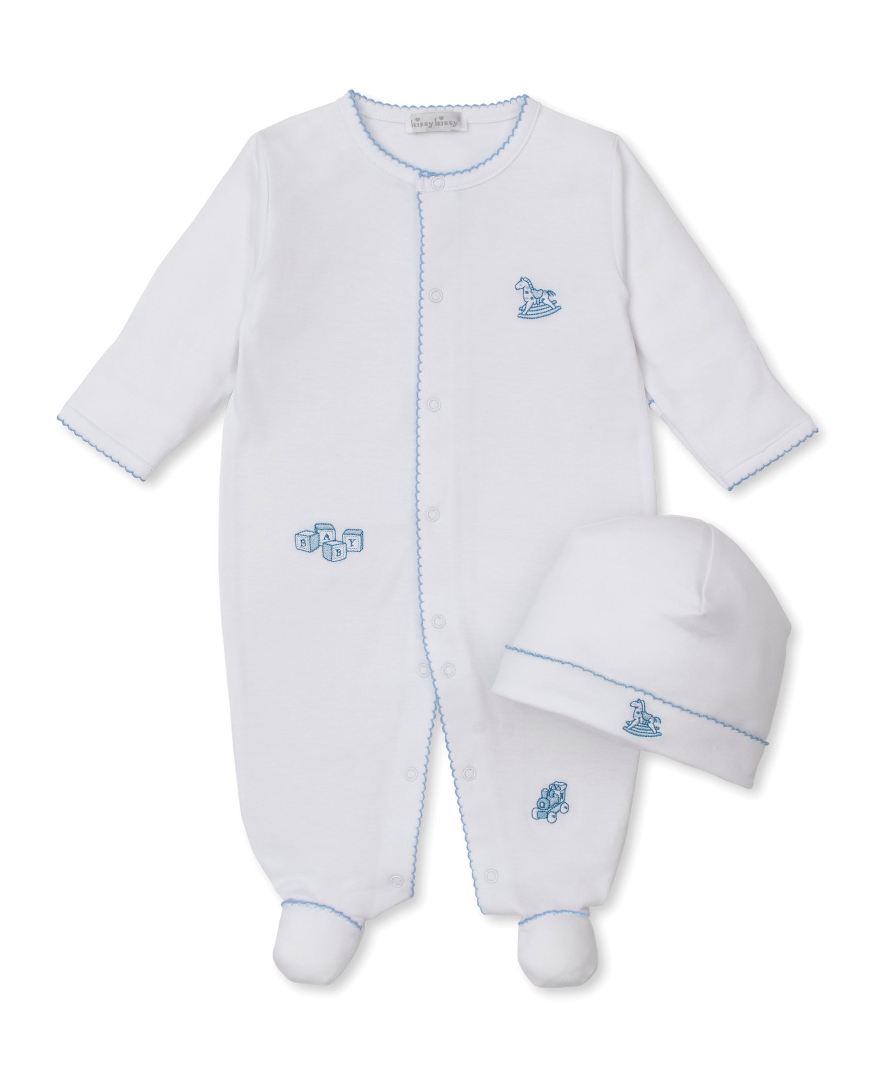 Vintage Toy Treasures White/Blue Footie & Hat Set - Kissy Kissy