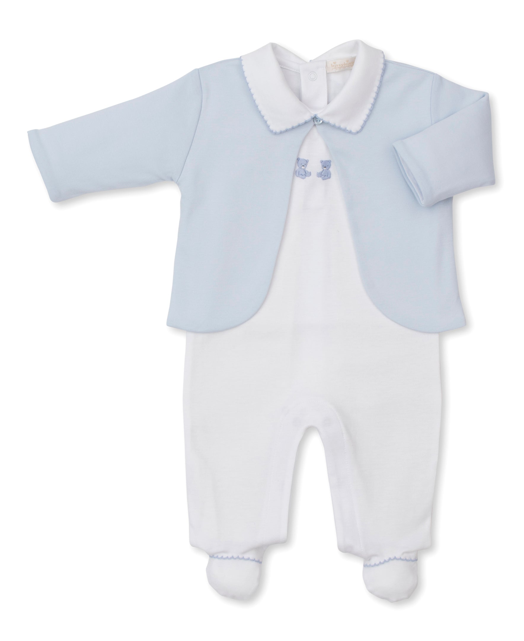 SCE Teddy Bear Time Blue Hand Emb. Footie & Jacket Set - Kissy Kissy