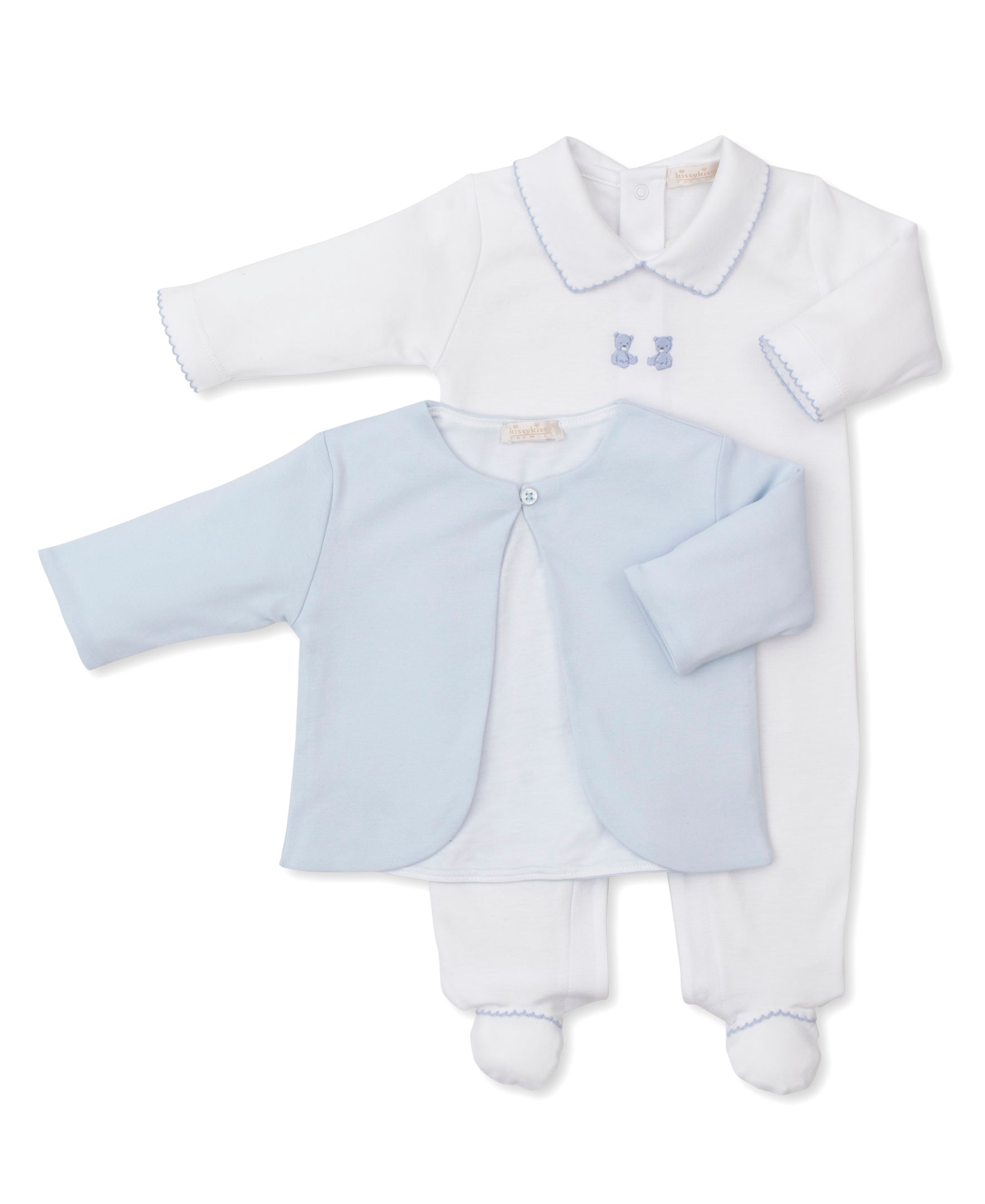 SCE Teddy Bear Time Blue Hand Emb. Footie & Jacket Set - Kissy Kissy
