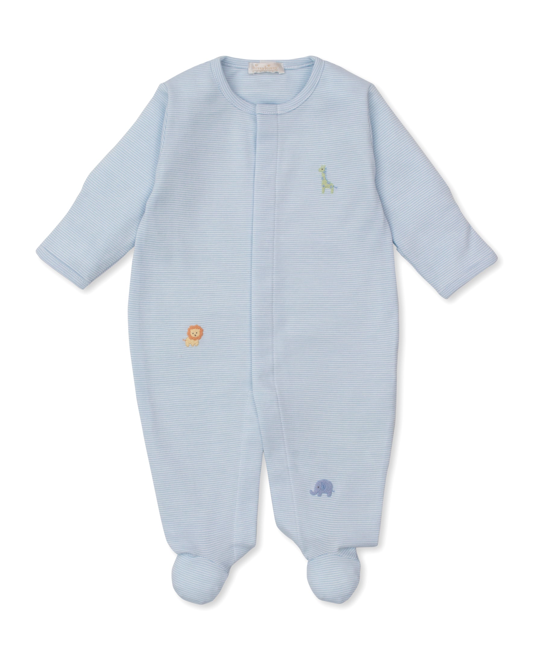 SCE Safari Wild Blue Stripe Hand Emb. Footie - Kissy Kissy