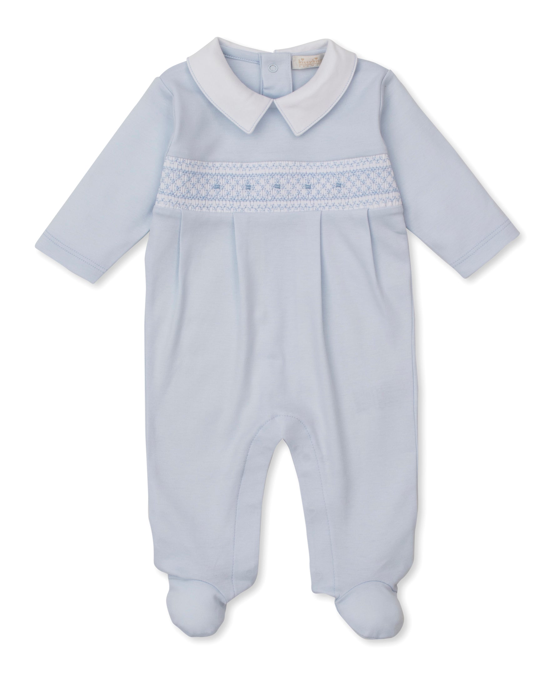 CLB Fall 25 Blue Hand Smocked Footie w/ Collar - Kissy Kissy