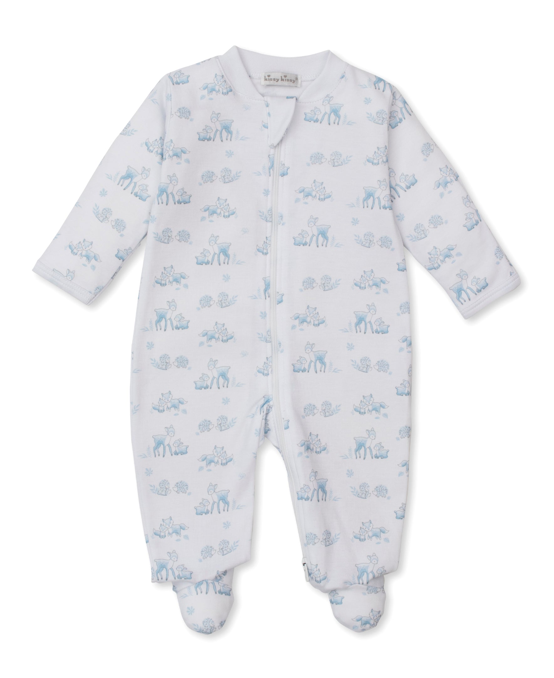 Forest Fanfare Blue Zip Footie - Kissy Kissy