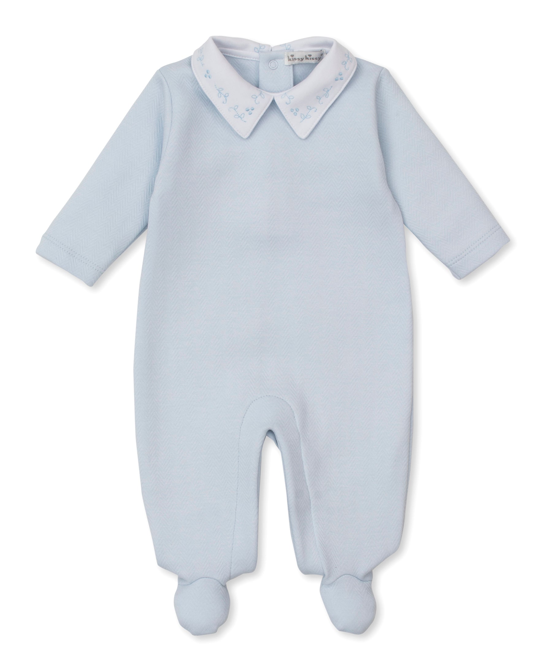 Sweet Homecoming Blue Jacquard Footie w/Collar - Kissy Kissy