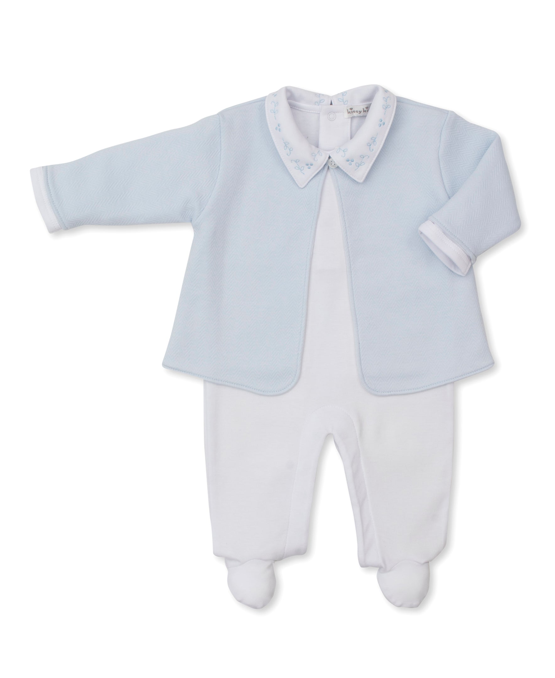 Sweet Homecoming Footie & Blue Jacquard Jacket Set - Kissy Kissy