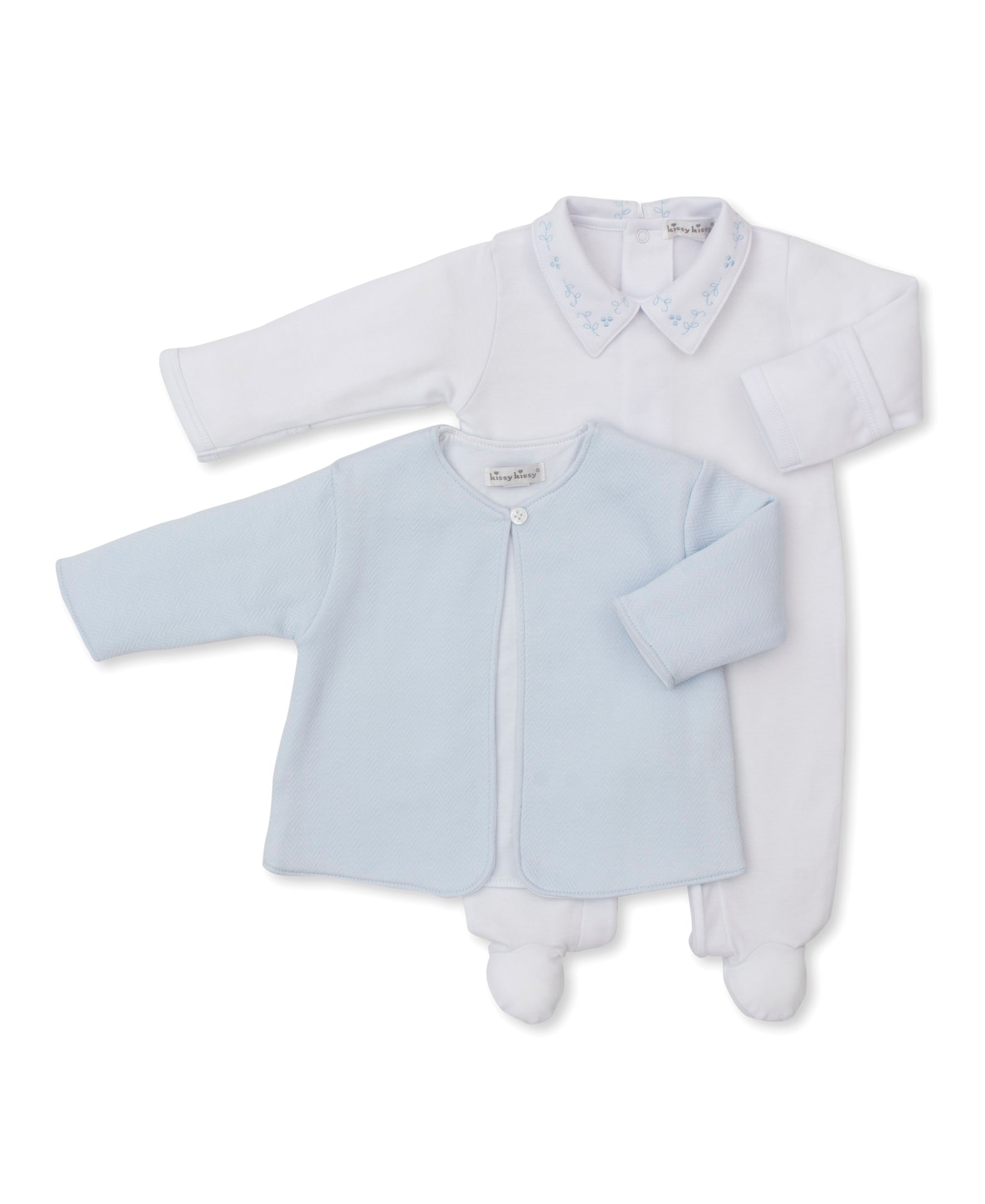 Sweet Homecoming Footie & Blue Jacquard Jacket Set - Kissy Kissy