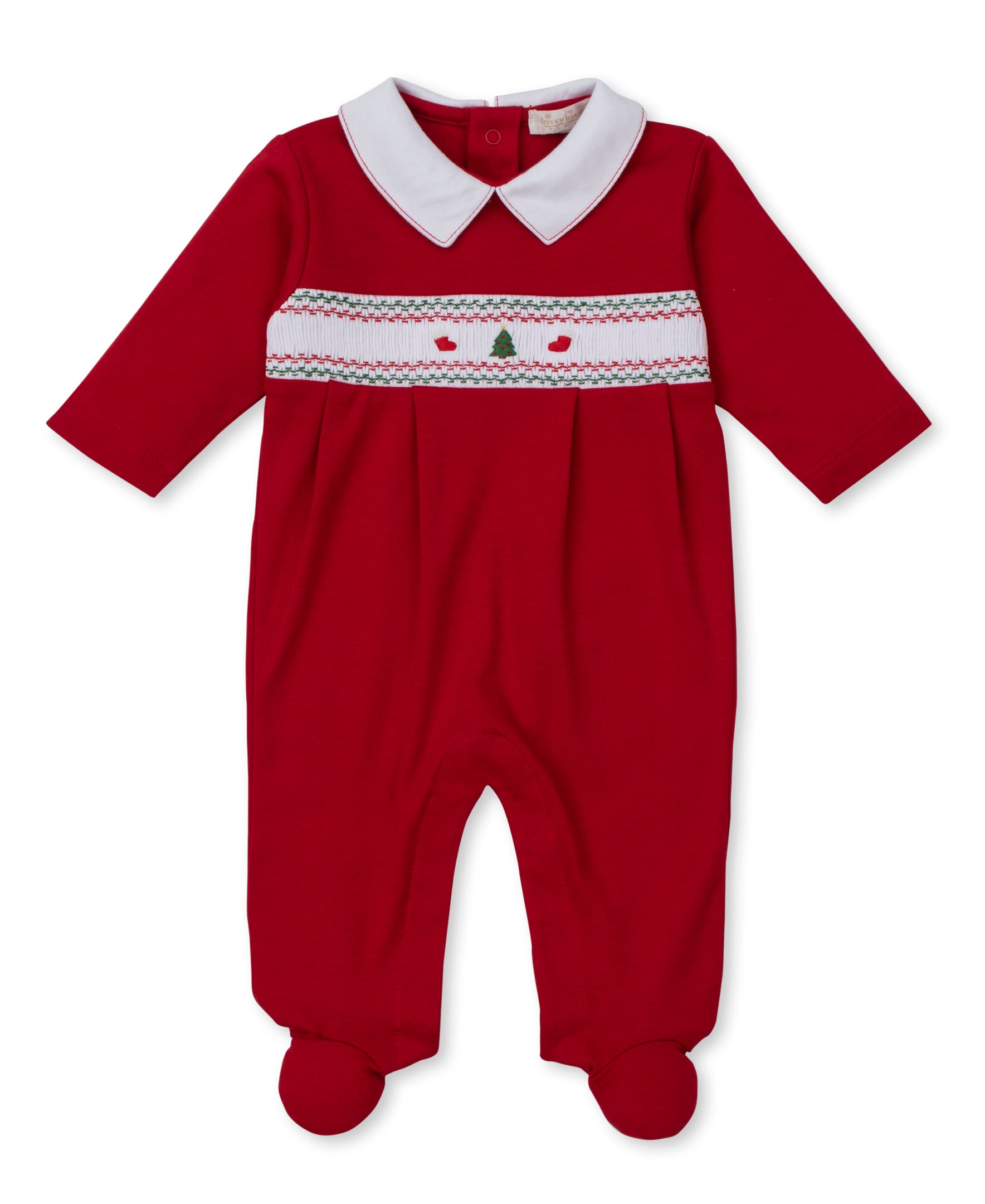 CLB Holiday Medley 26 Hand Smocked Footie Collar - Kissy Kissy