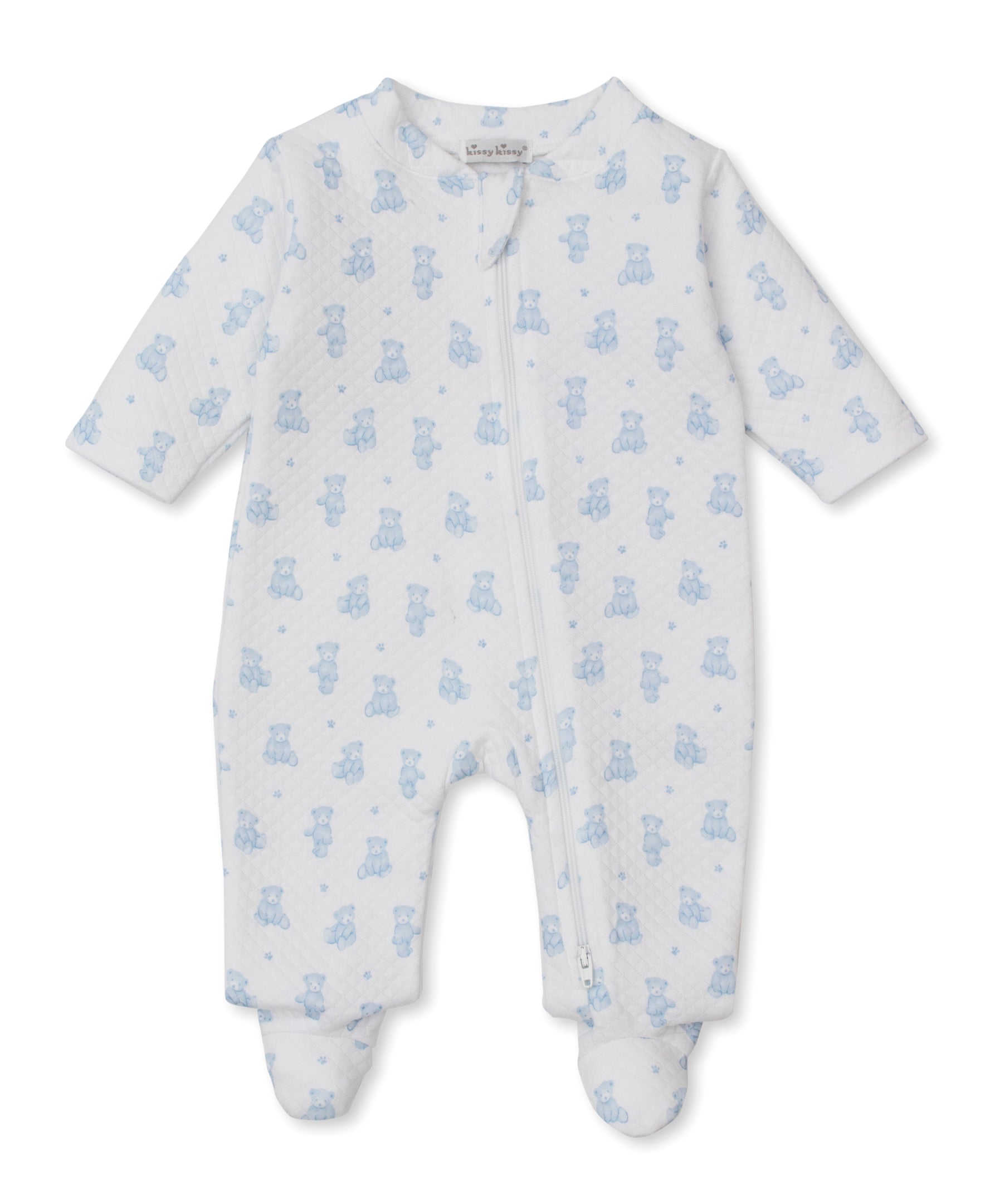 Teddy Bear Time Blue Jacquard Zip Footie - Kissy Kissy