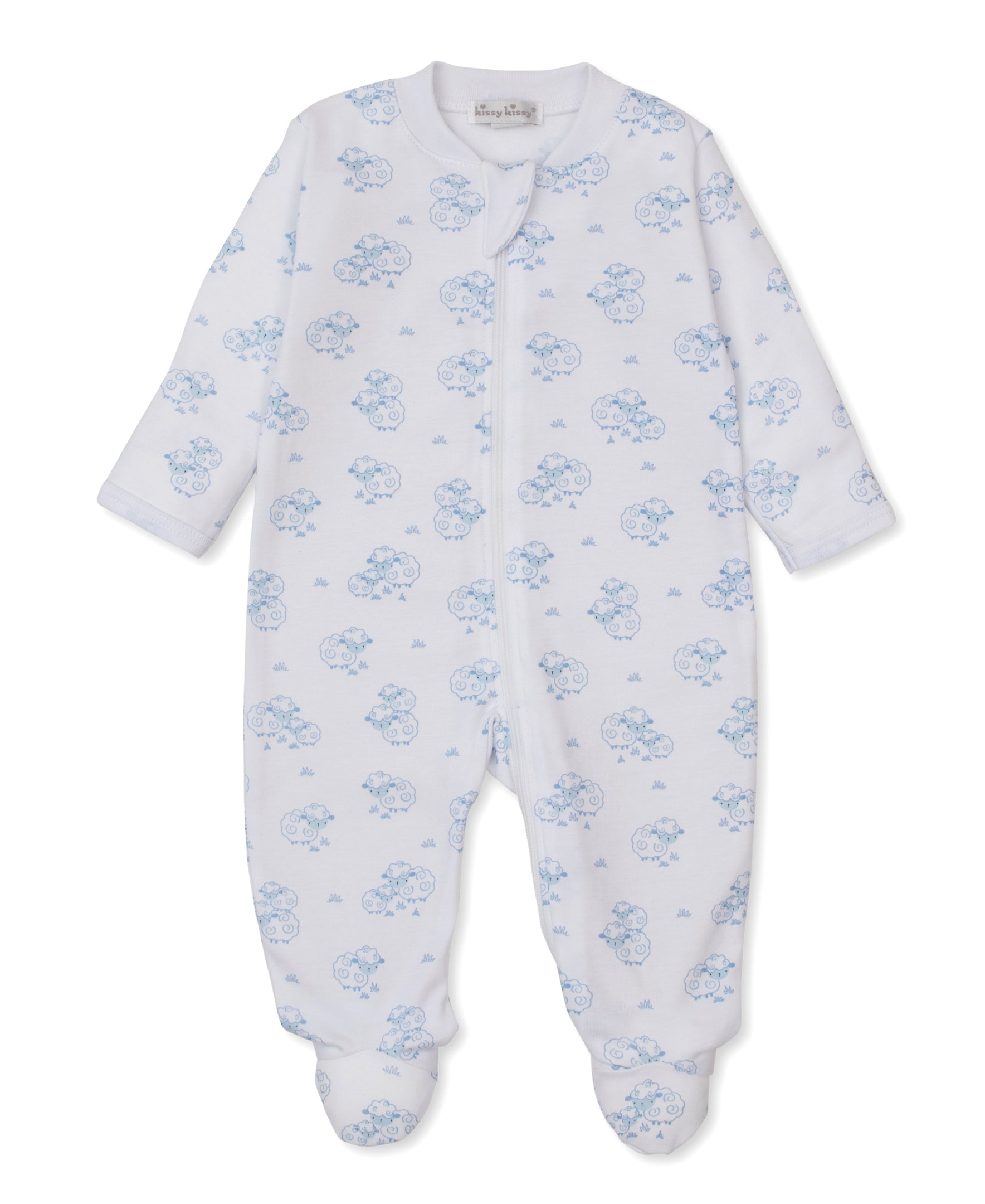 Sweet Sheep Blue Zip Footie - Kissy Kissy
