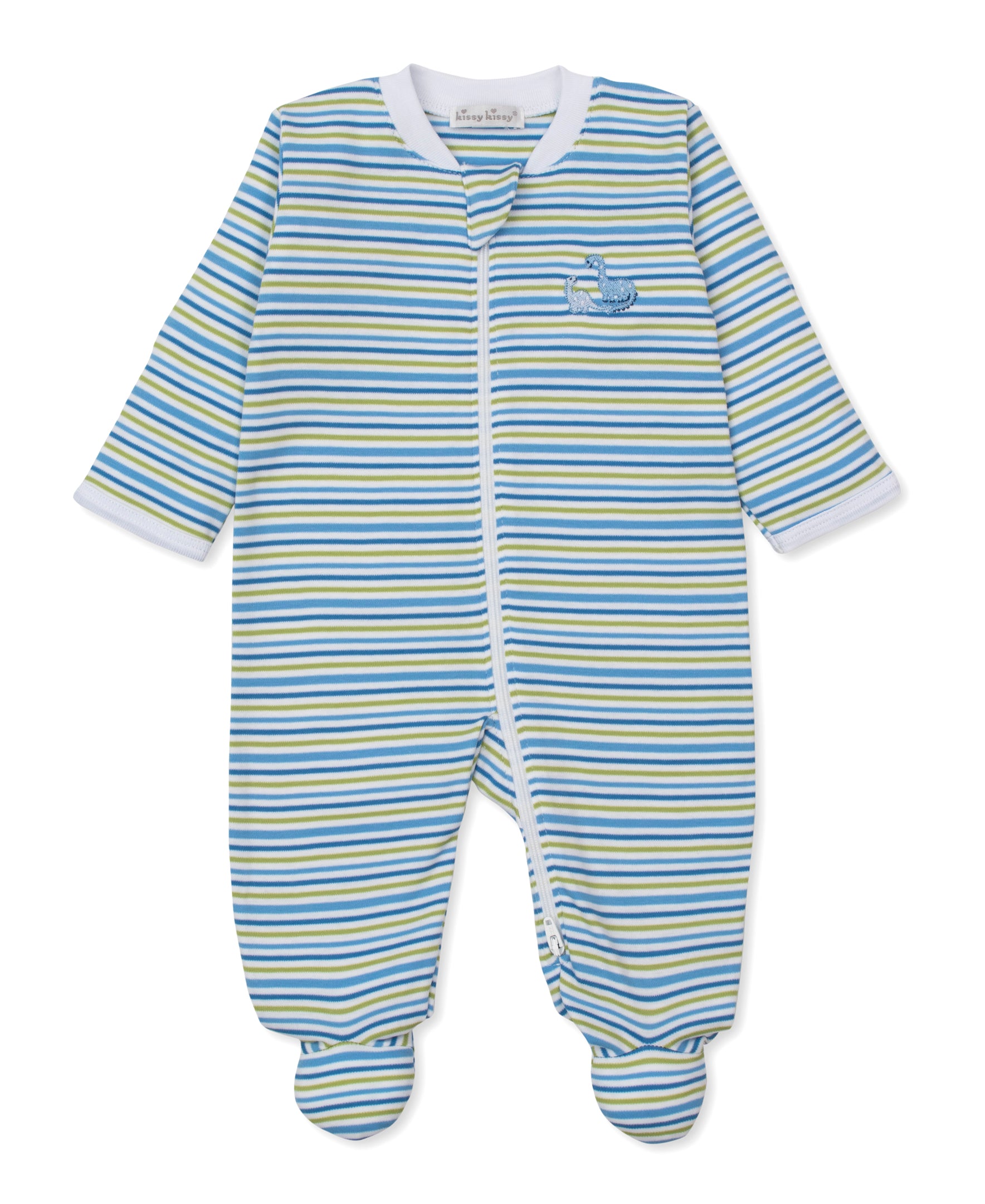 Dinosaur Delight Stripe Zip Footie - Kissy Kissy