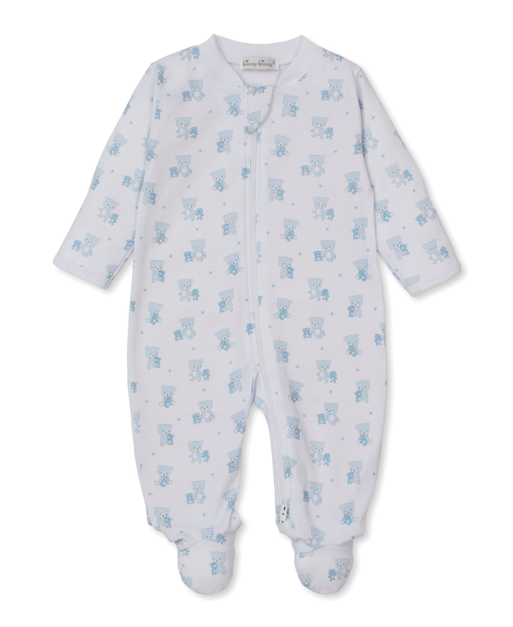 Teddy Bear Love Blue Zip Footie - Kissy Kissy
