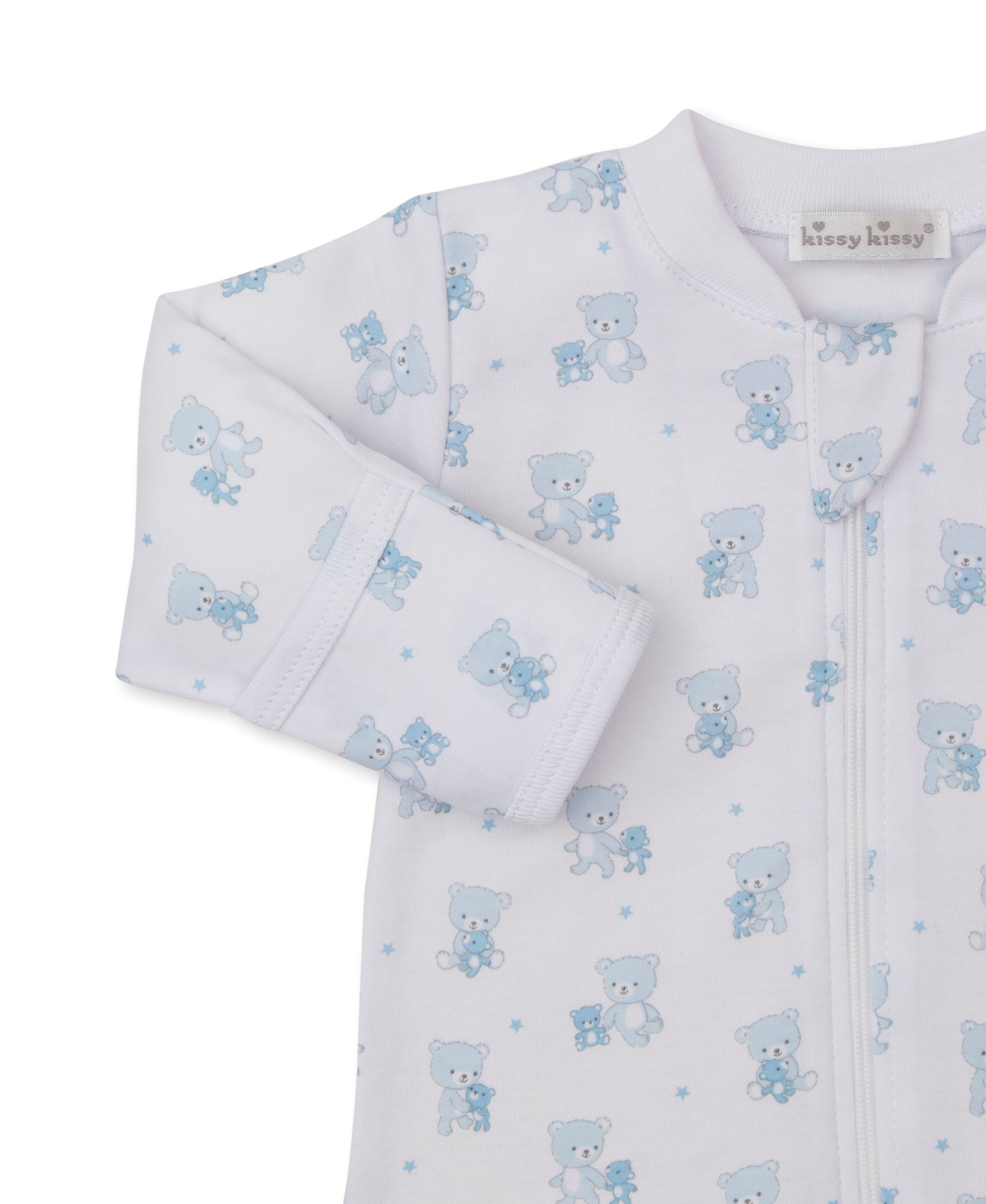 Teddy Bear Love Blue Zip Footie - Kissy Kissy