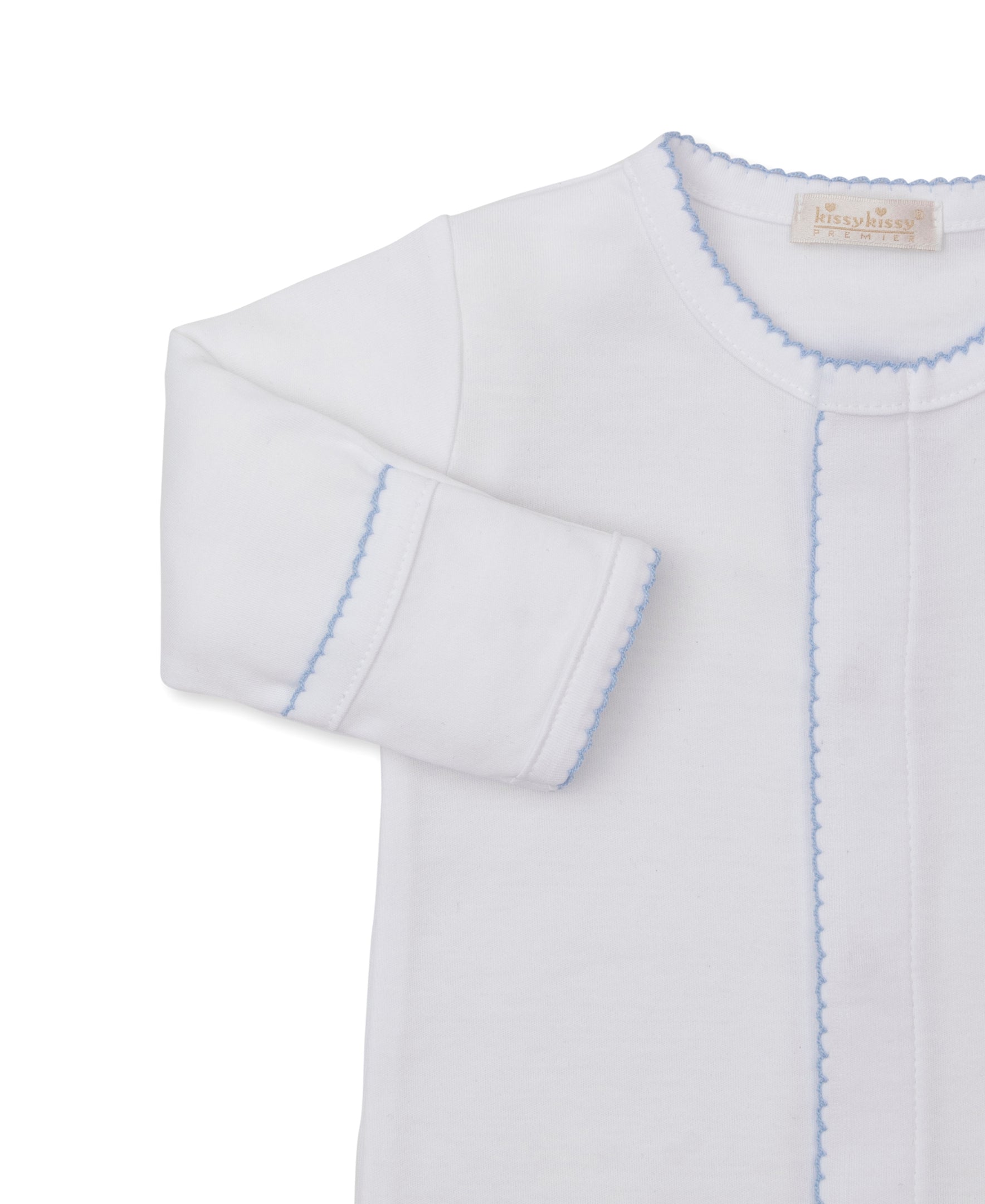 Premier Sweet Sheep White/Blue Hand Emb. Footie - Kissy Kissy