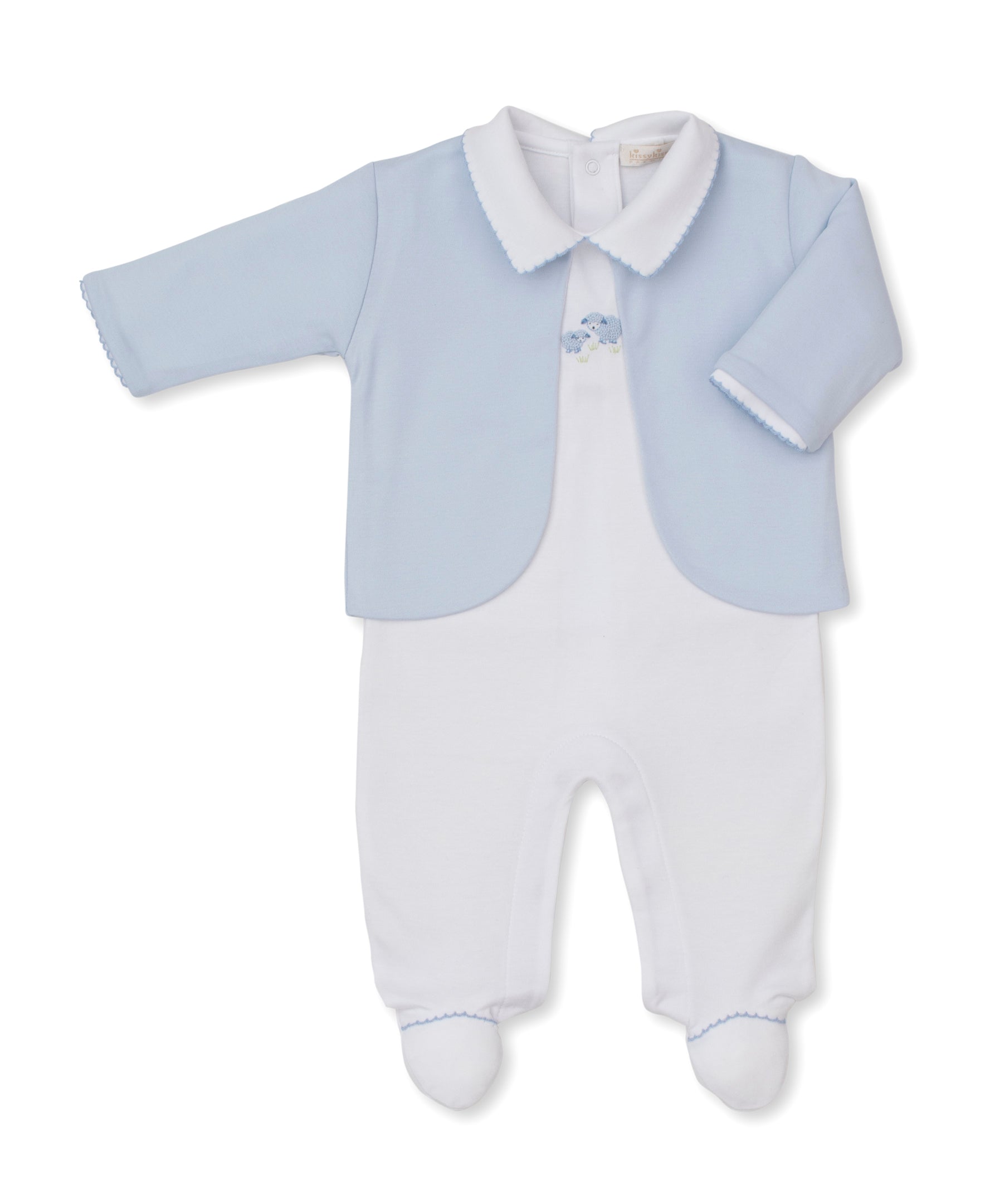 Premier Sweet Sheep Blue Hand Emb. Footie & Jacket Set - Kissy Kissy