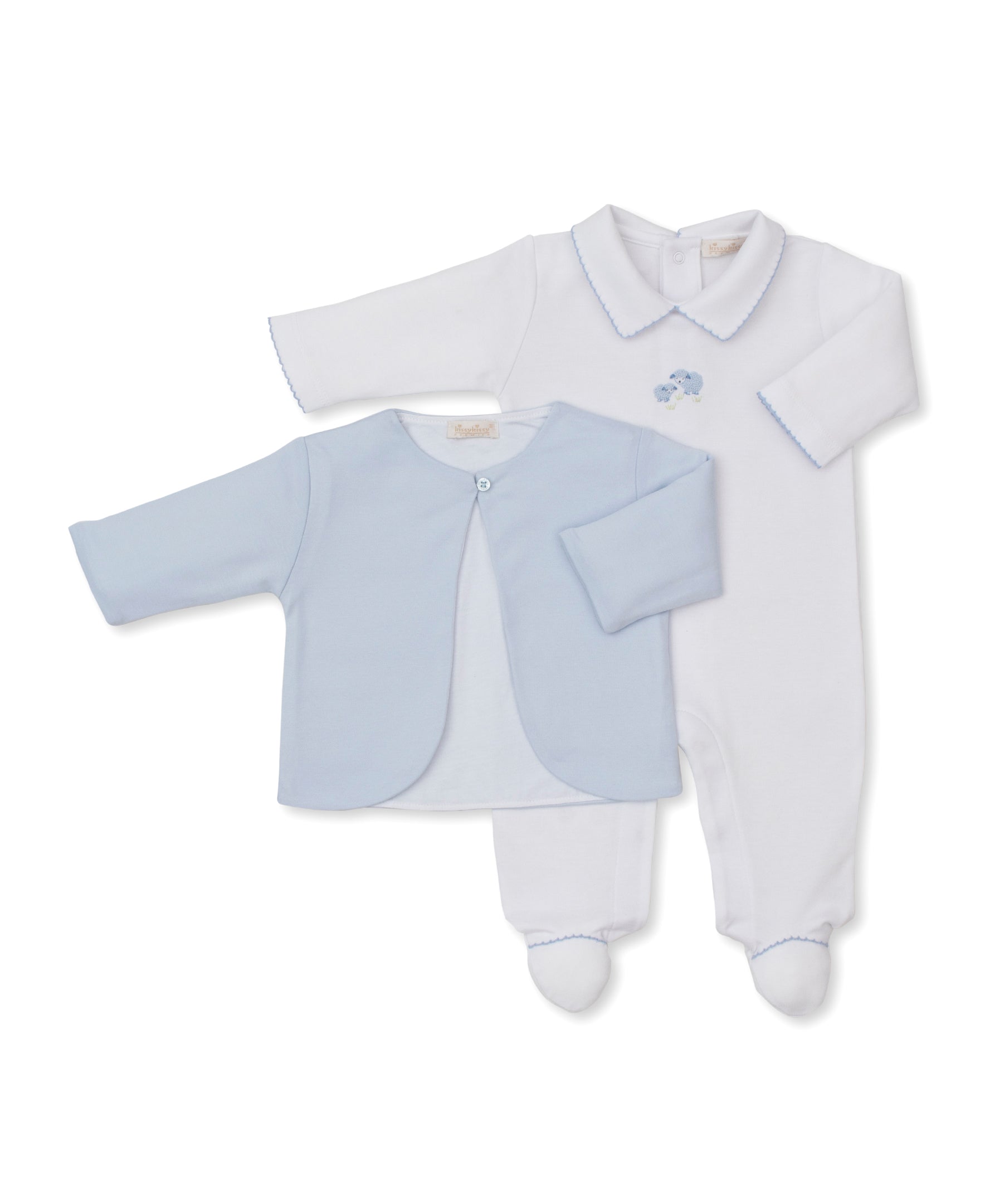 Premier Sweet Sheep Blue Hand Emb. Footie & Jacket Set - Kissy Kissy
