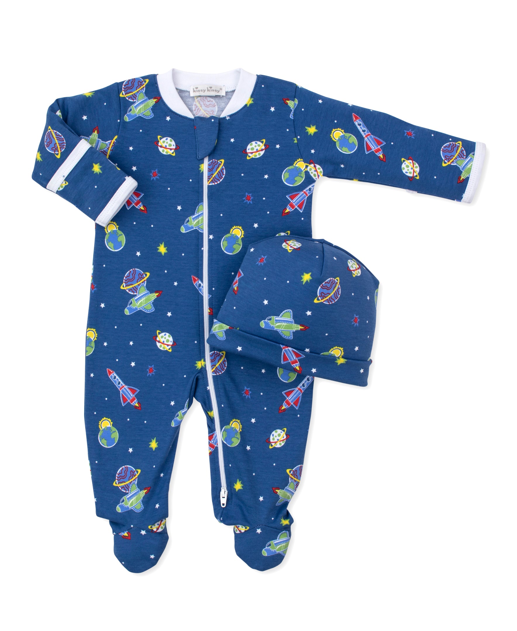 Space Mission Zip Footie & Hat Set - Kissy Kissy