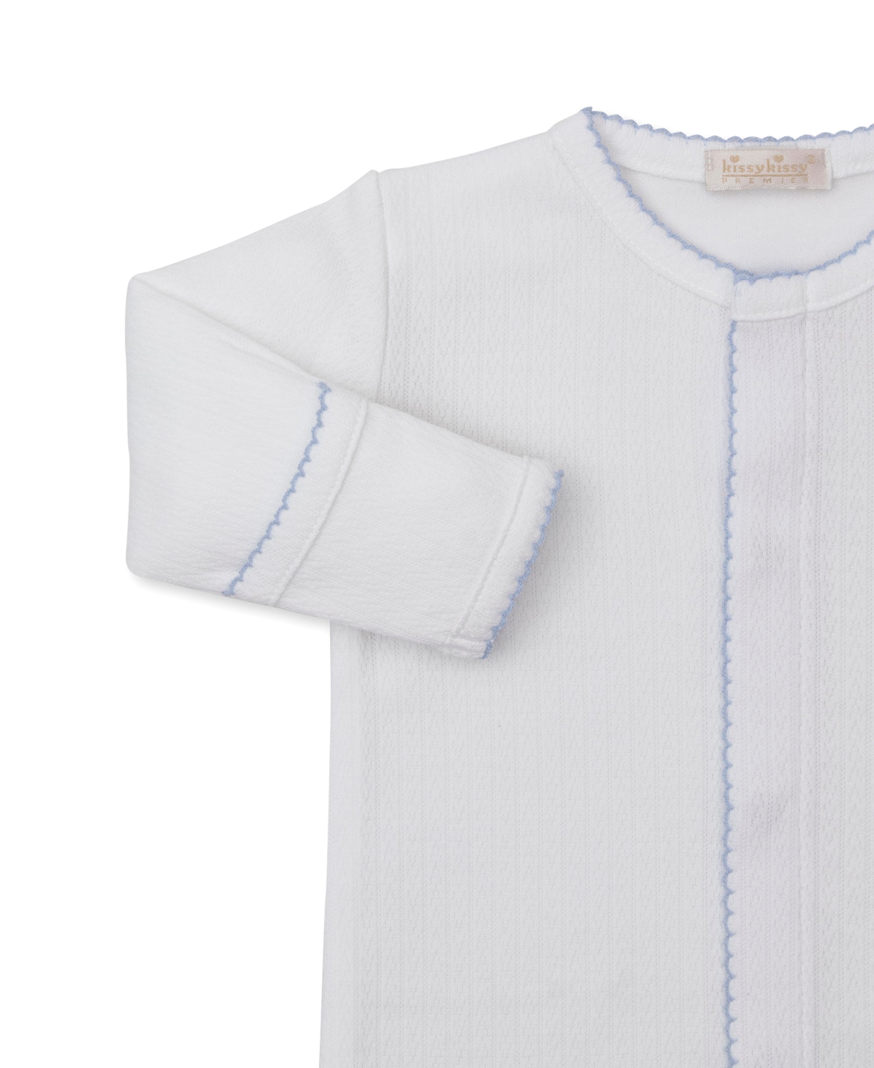 Premier Puppy Family White/Blue Hand Emb. Pointelle Footie