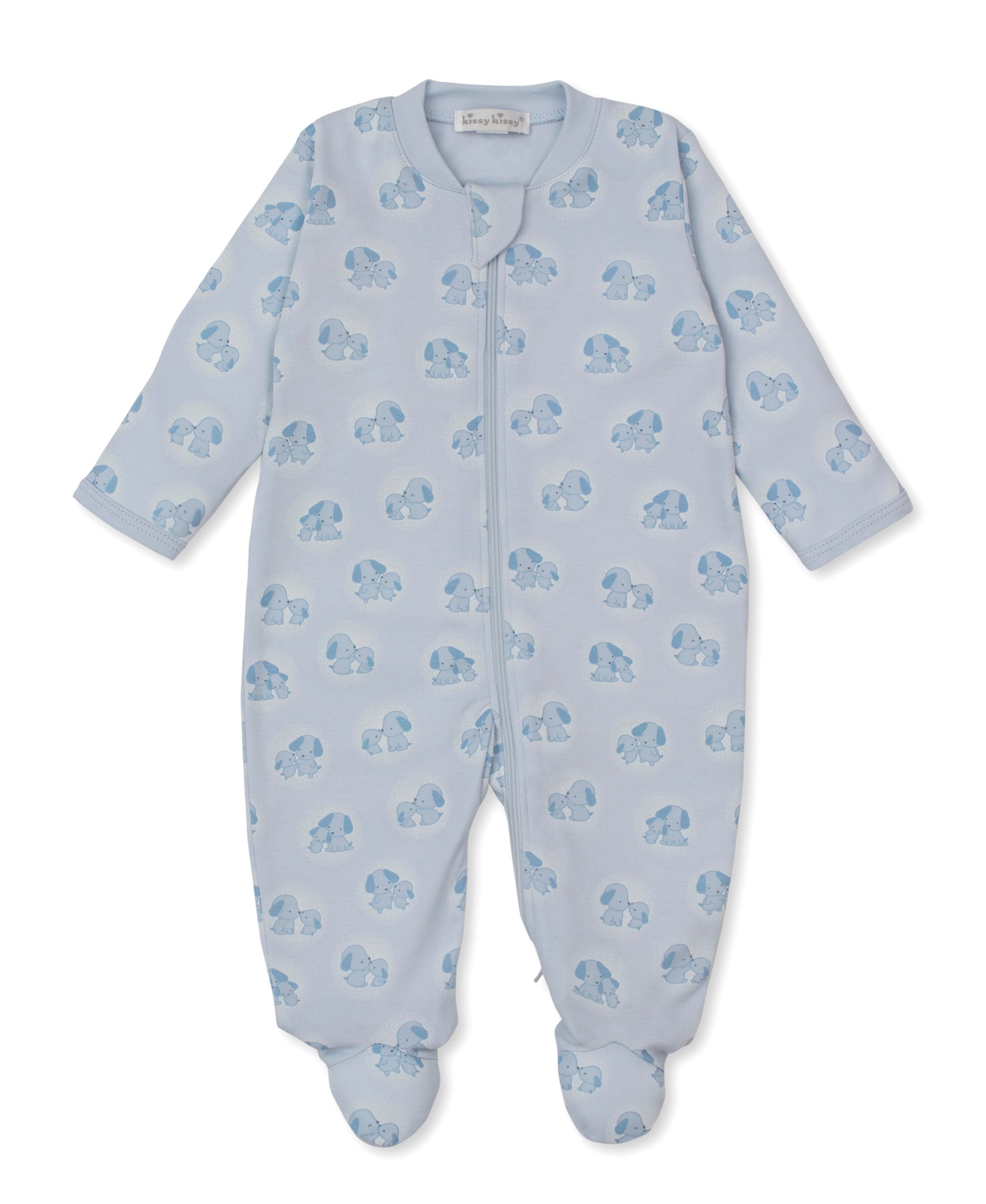 Puppy Family Blue Zip Footie - Kissy Kissy