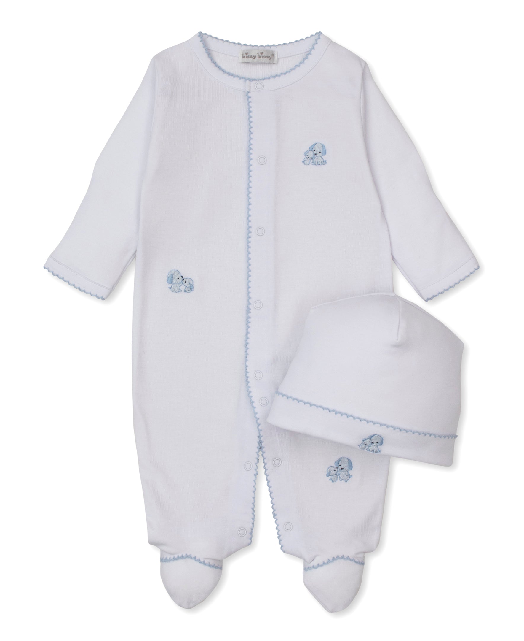 Puppy Family White/Blue Footie & Hat Set