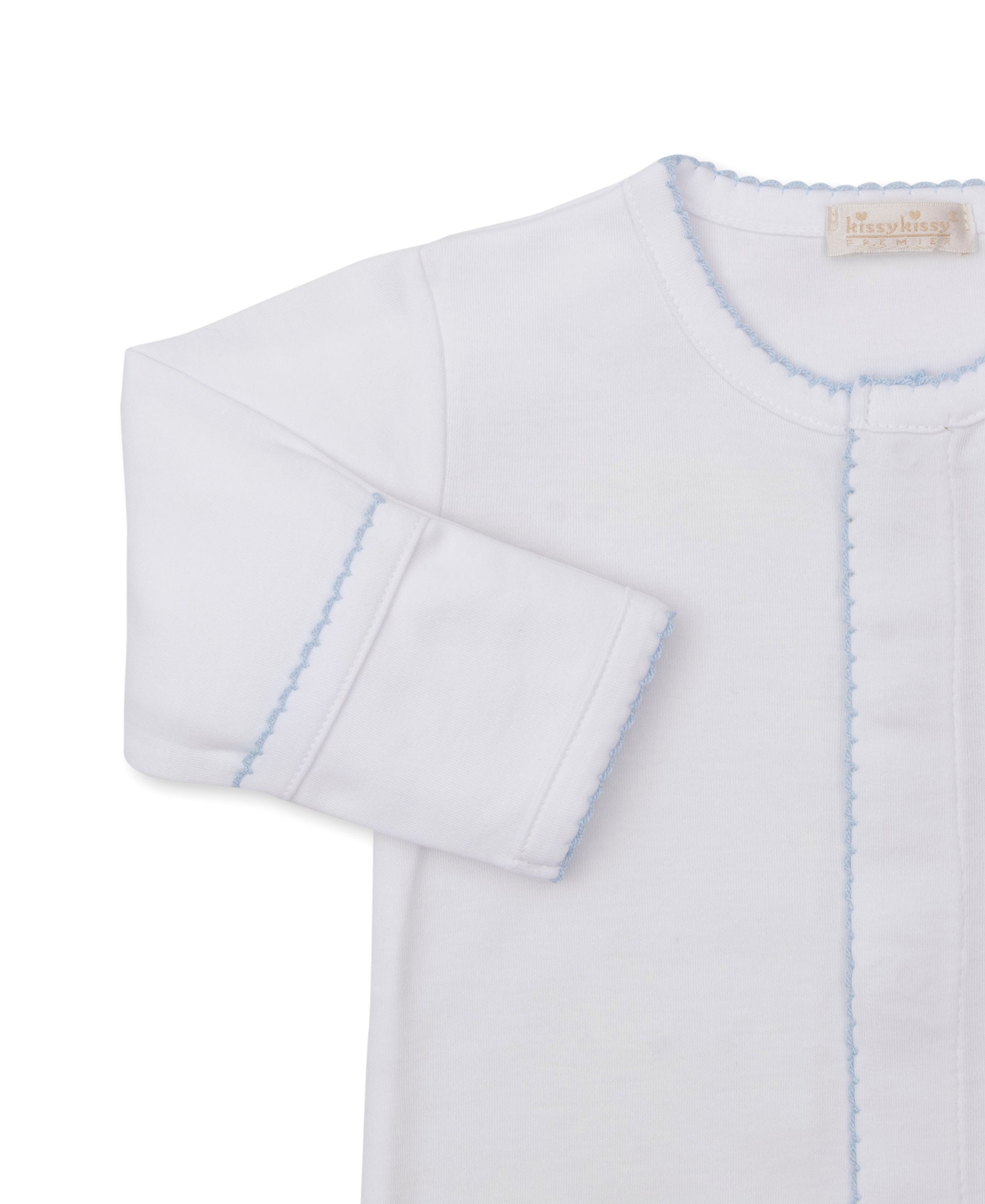 Premier Springtime Bunny Fun White/Blue Hand Emb. Footie - Kissy Kissy