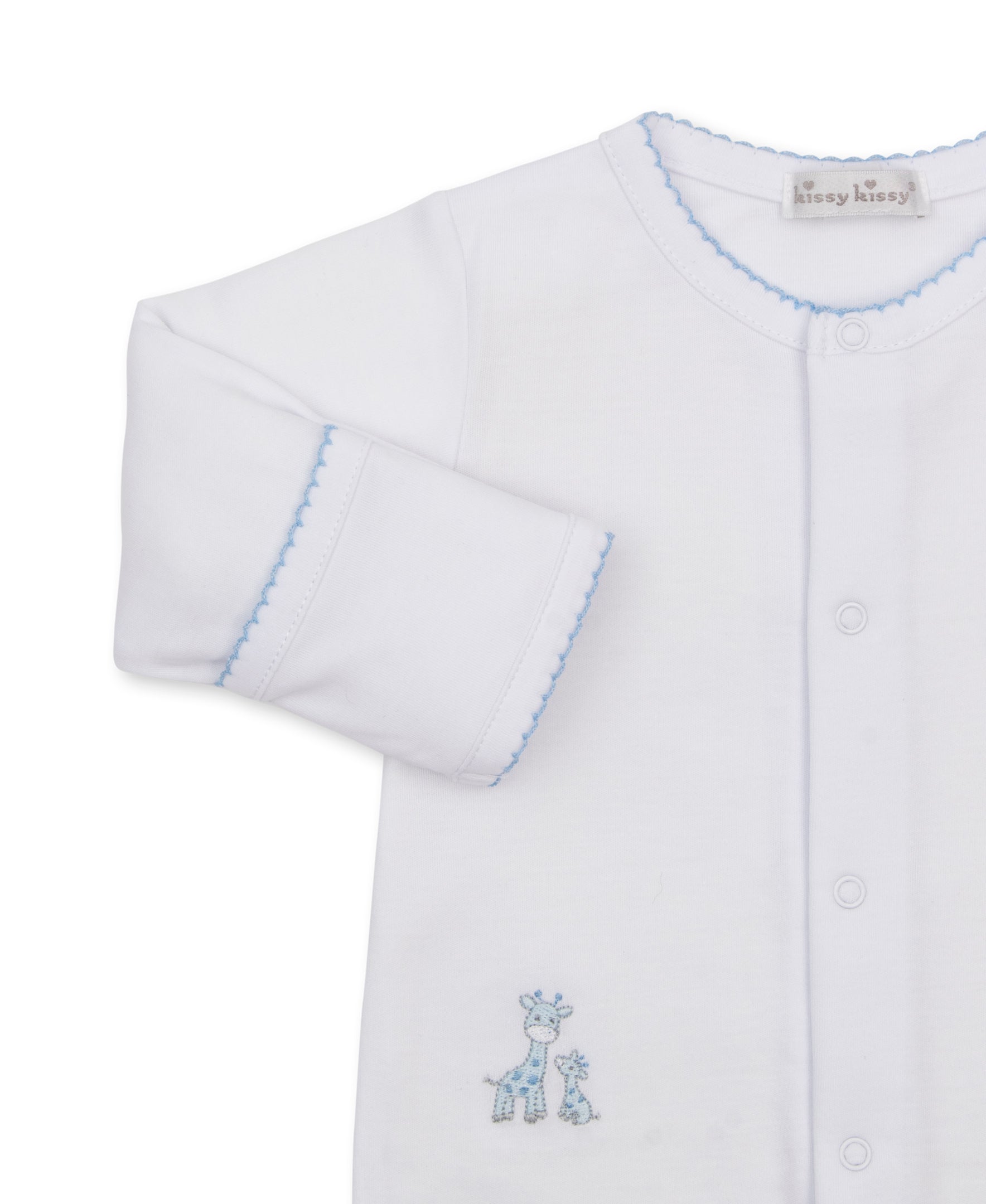 Just Giraffes White/Blue Footie & Hat Set - Kissy Kissy