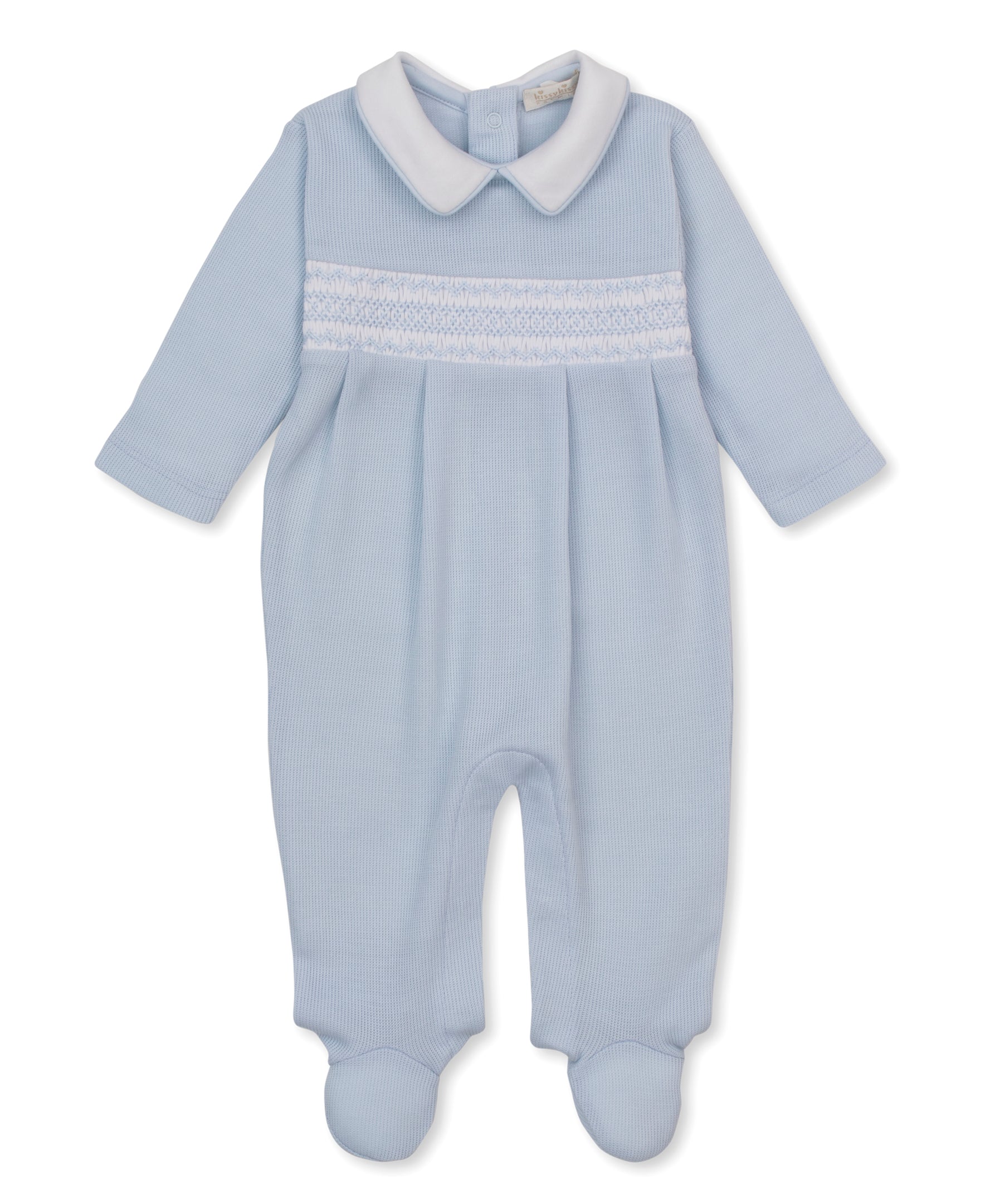 CLB Punto Ingles Blue Hand Smocked Footie - Kissy Kissy