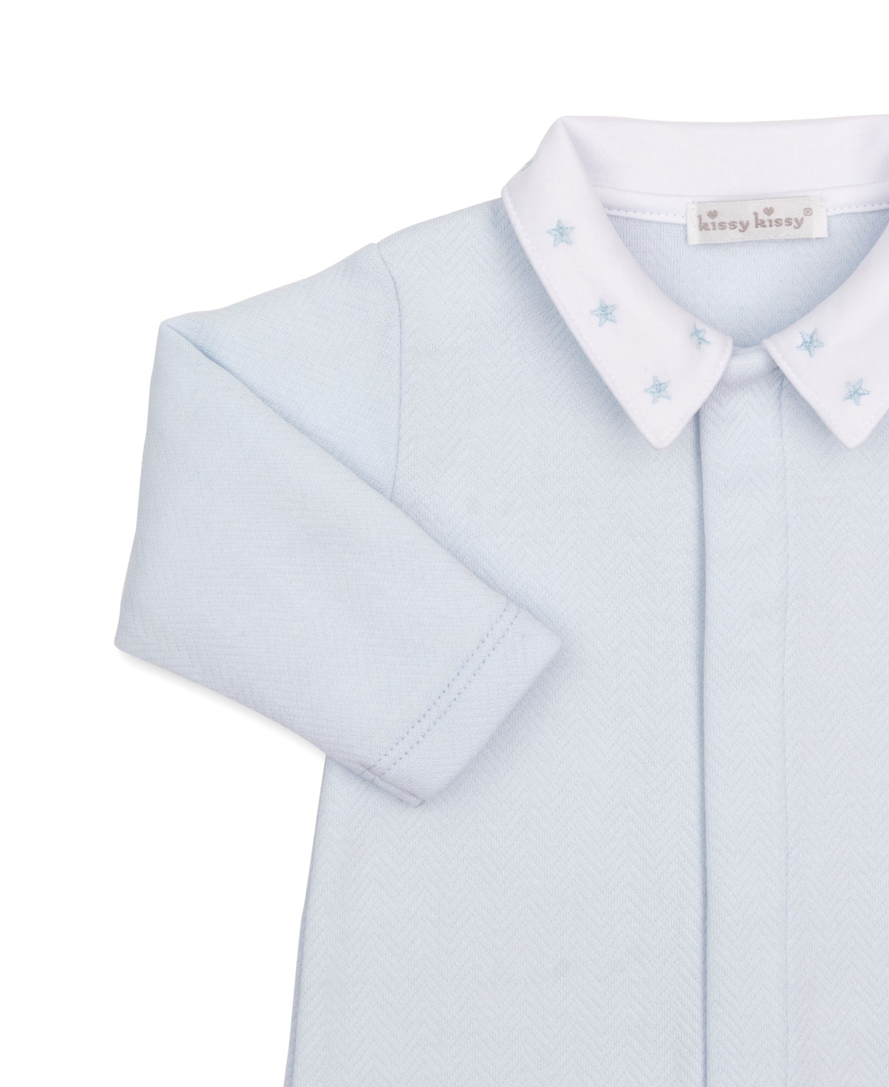Baby Blessings Blue Jacquard Footie w/Collar