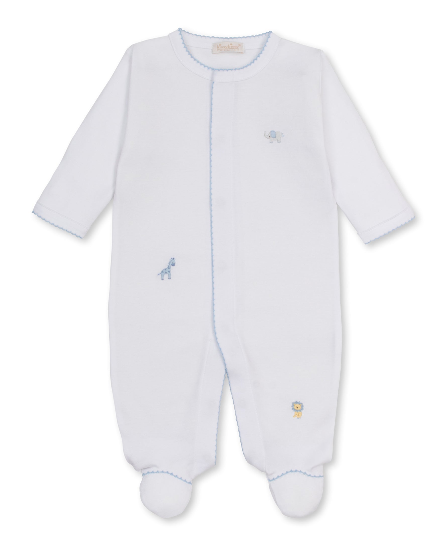 SCE Jungle Hang Out White/Blue Hand Emb. Footie - Kissy Kissy