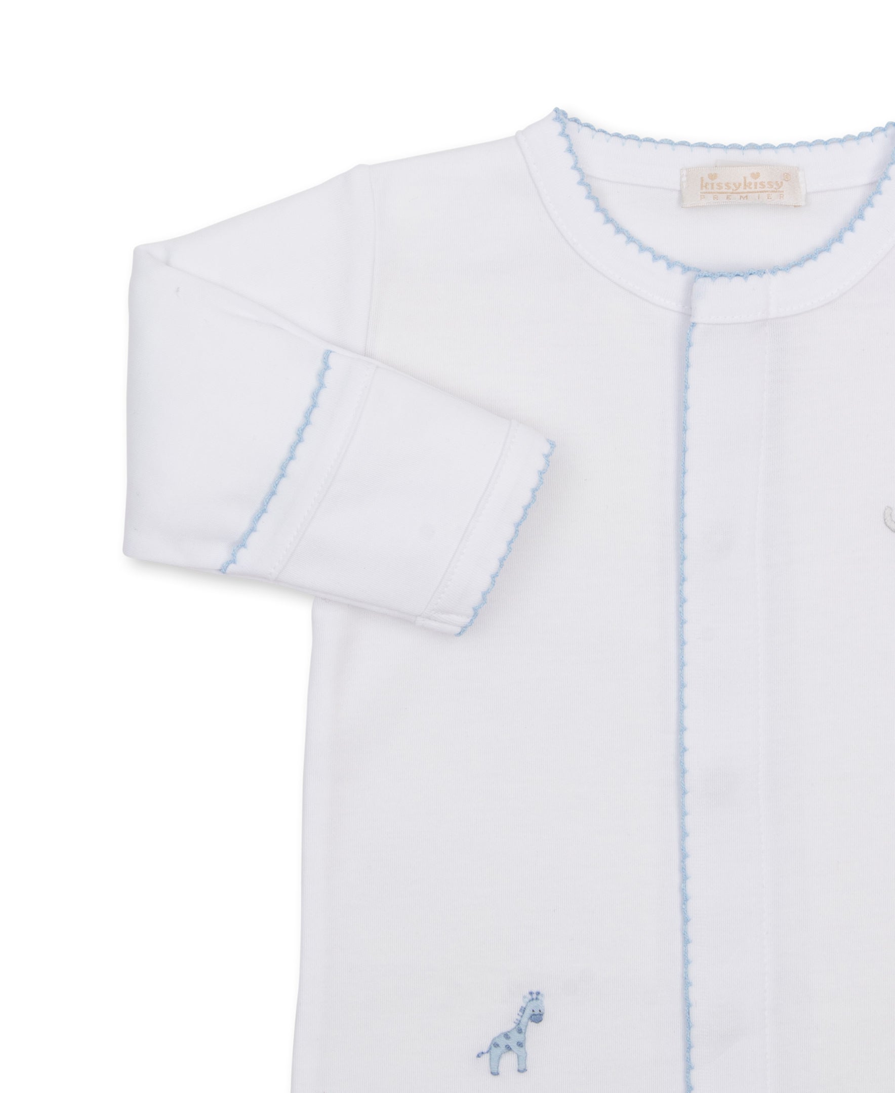 SCE Jungle Hang Out White/Blue Hand Emb. Footie - Kissy Kissy