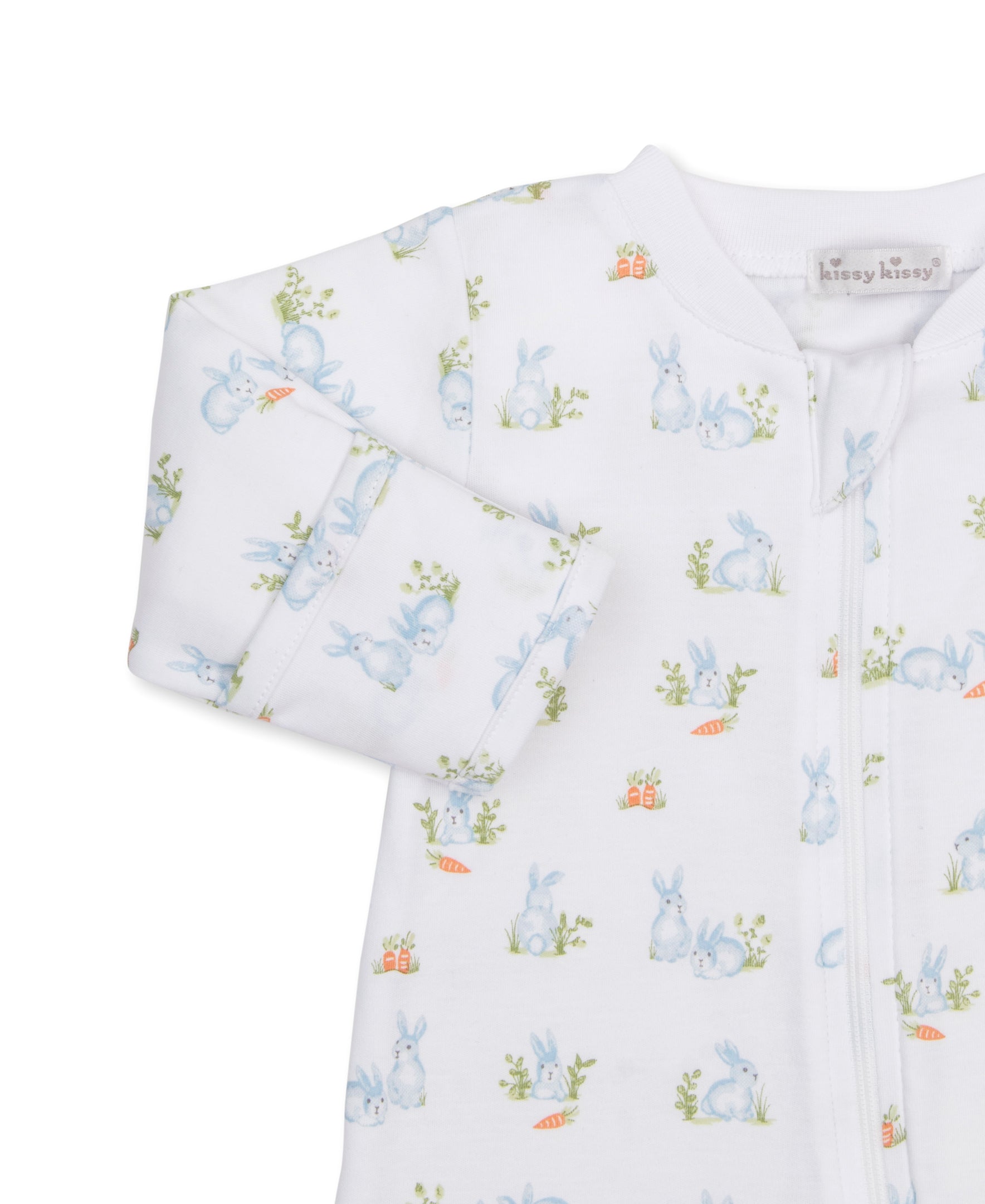 Baby Bunny Patch Blue Zip Footie & Hat Set - Kissy Kissy