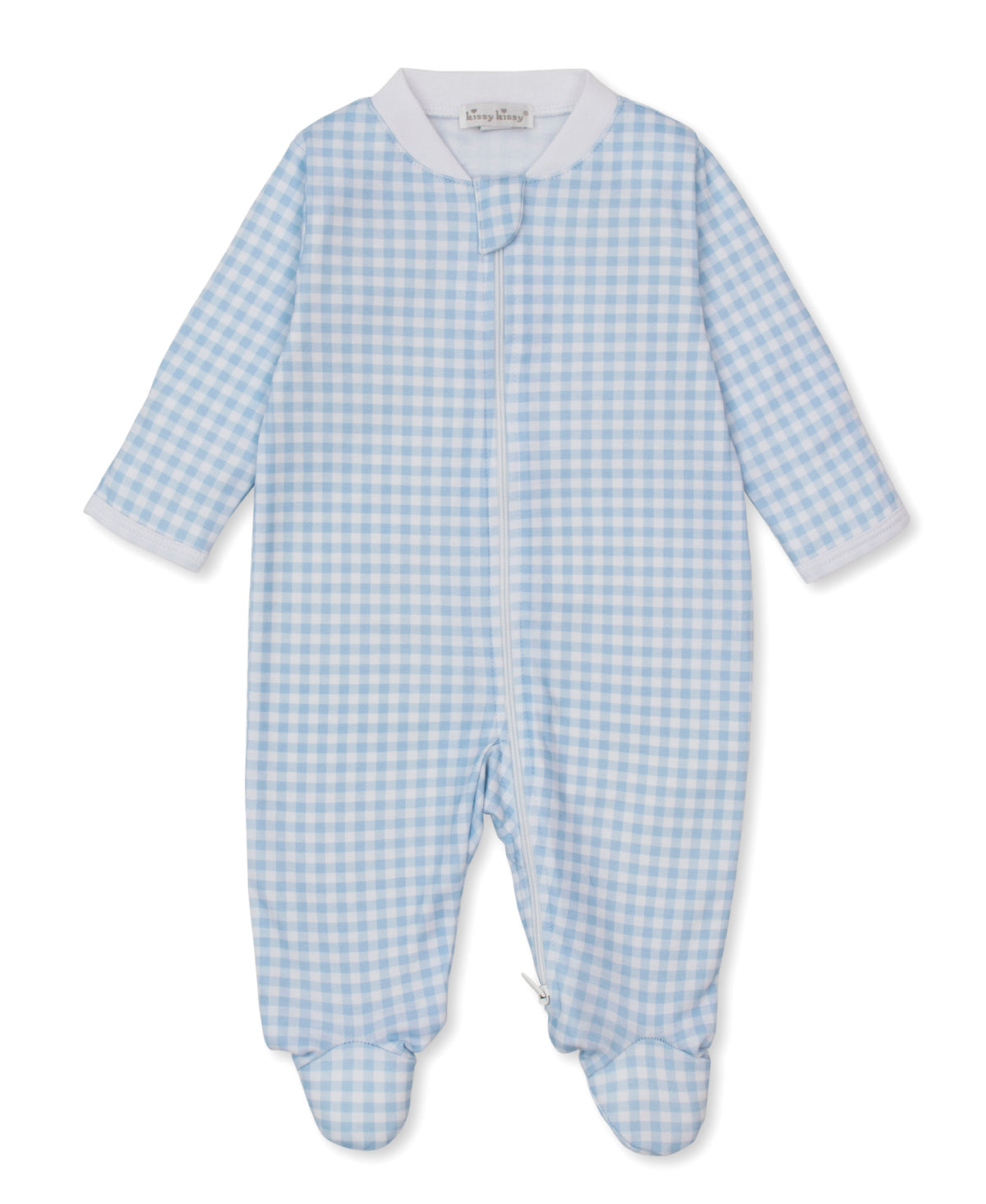 Gingham Traditions Blue Zip Footie - Kissy Kissy
