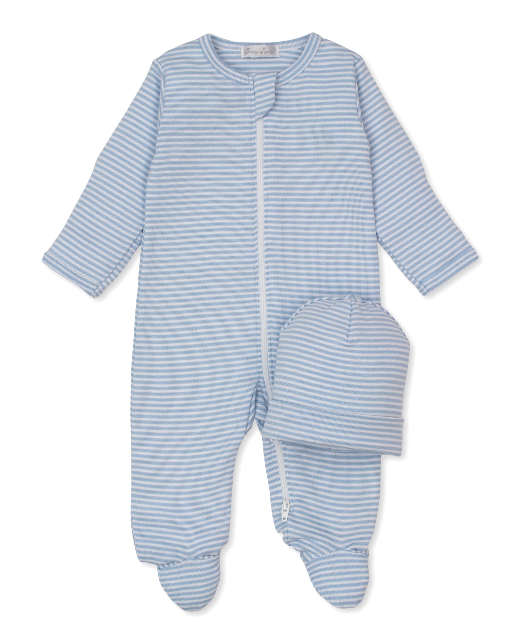Everyday Stripes Blue Zip Footie & Hat Set