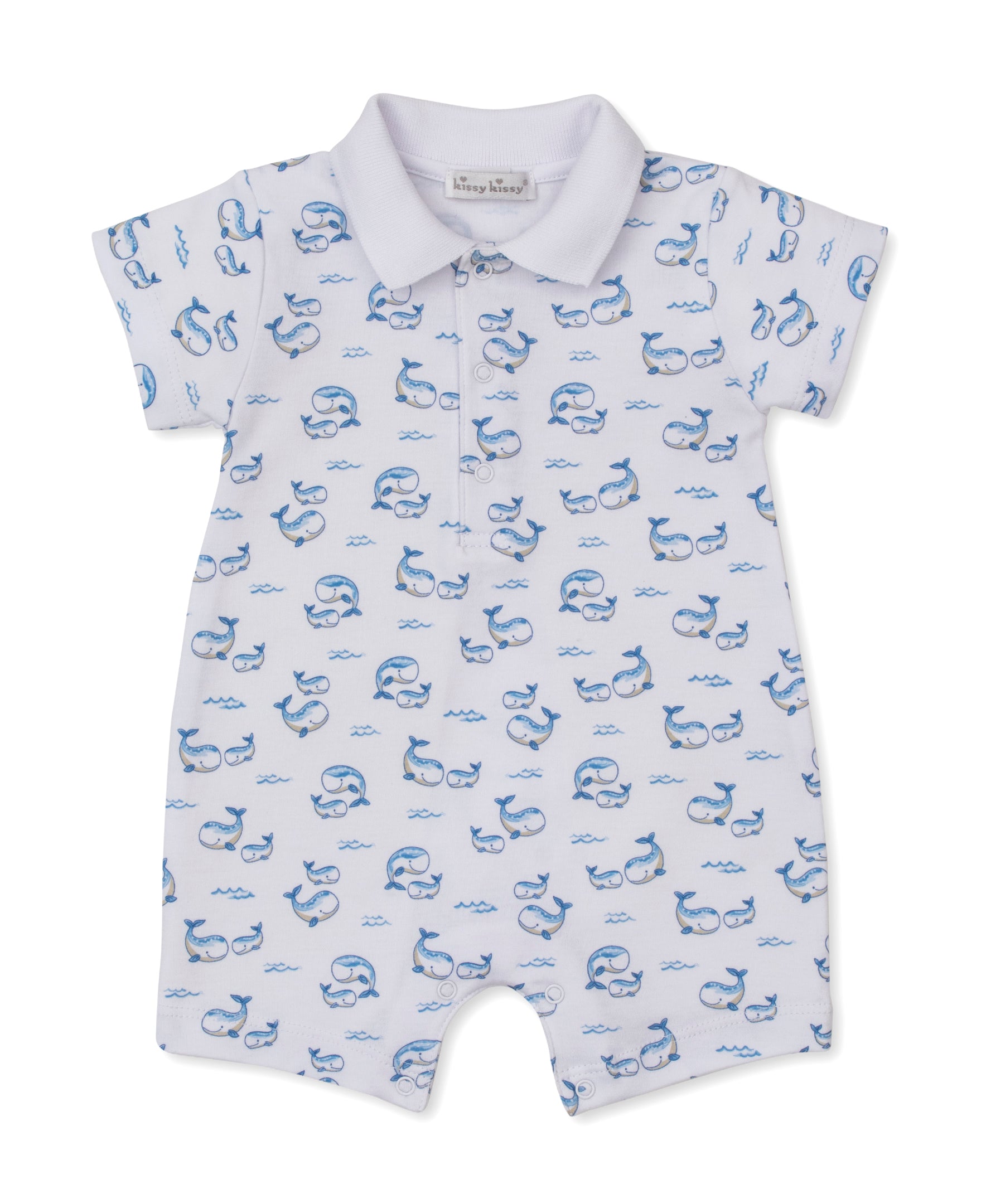 Whale Pods Blue Short Playsuit w/ Collar - Kissy Kissy