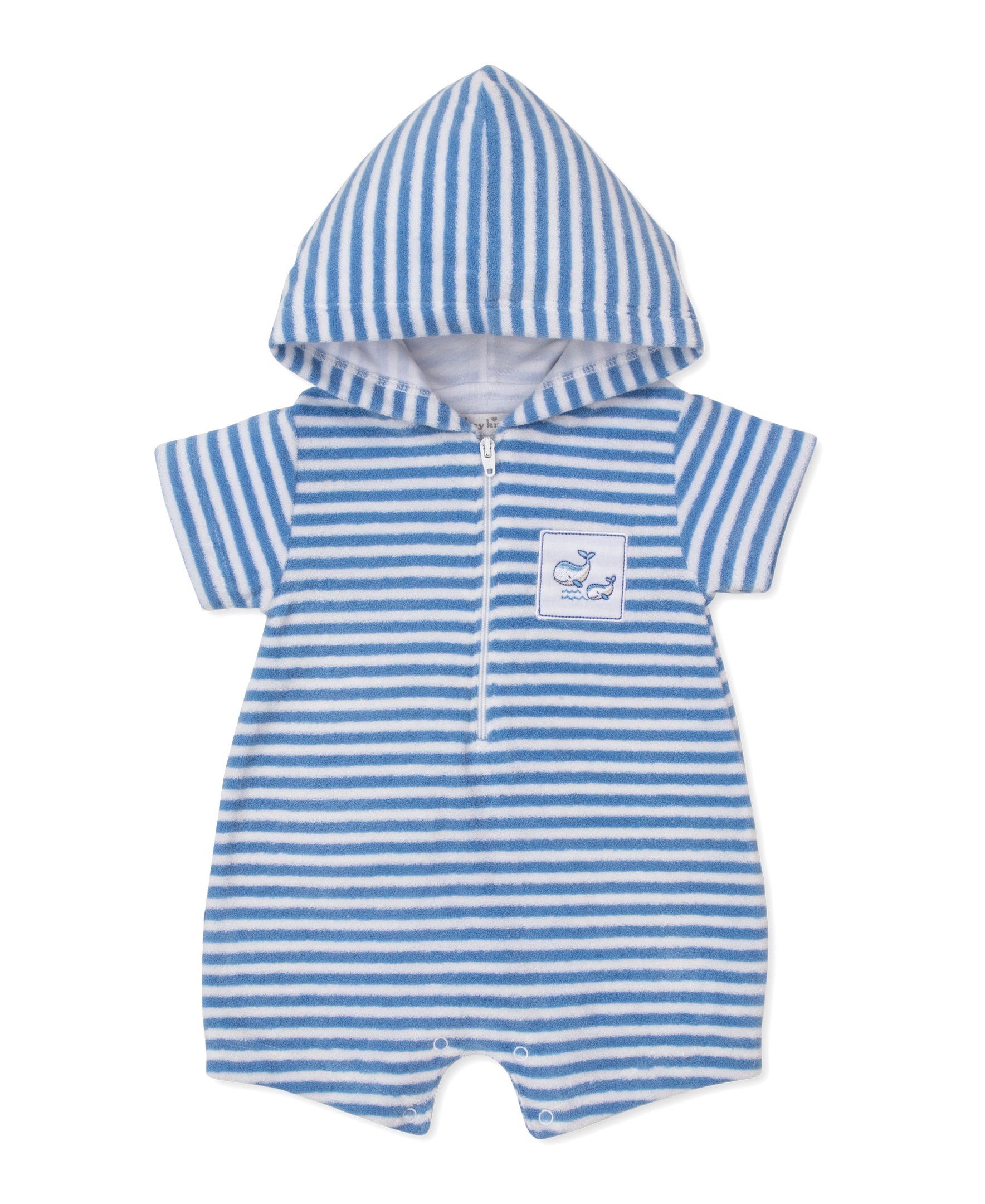Whale Pods Blue Stripe Terry Romper - Kissy Kissy