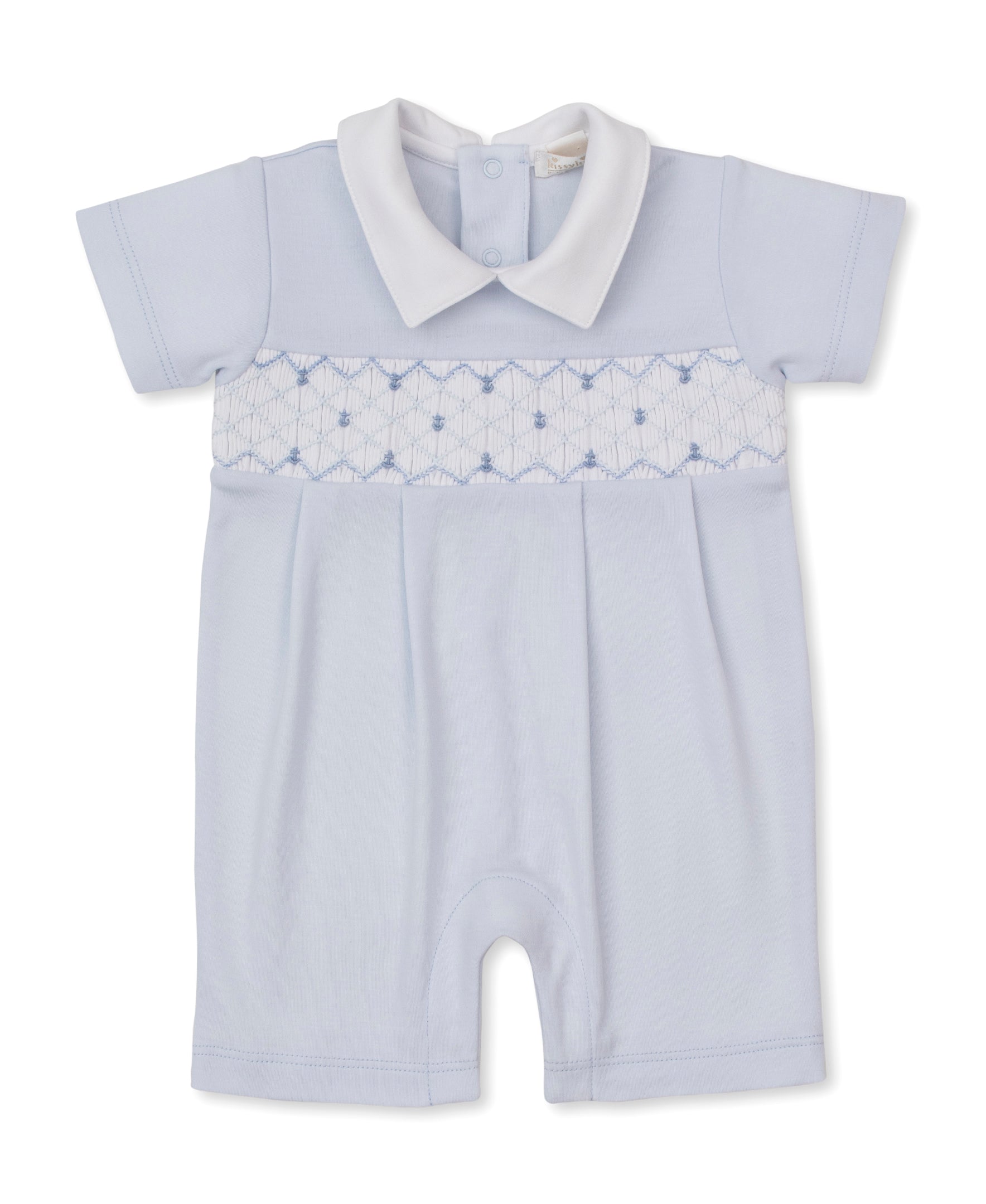 CLB Summer Anchors 26 Blue Hand Smocked Playsuit w/ Collar - Kissy Kissy