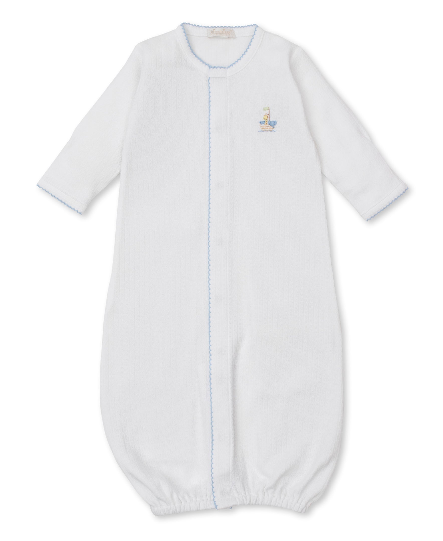 Premier Noah's Ark White/Blue Hand Emb. Convertible Gown - Kissy Kissy