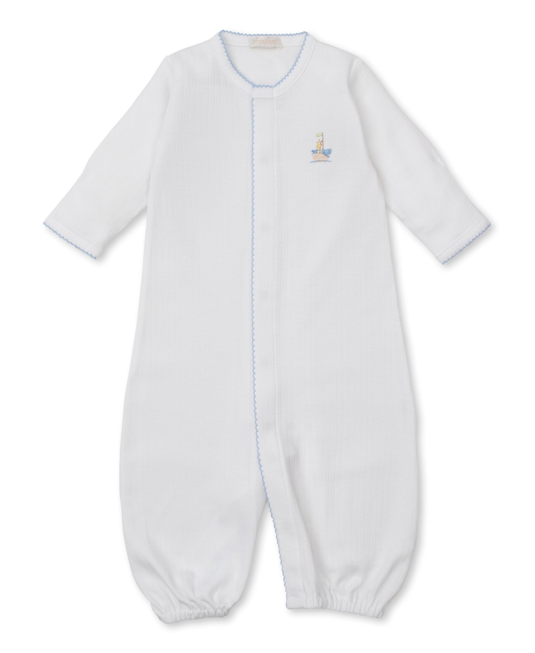 Premier Noah's Ark White/Blue Hand Emb. Convertible Gown - Kissy Kissy