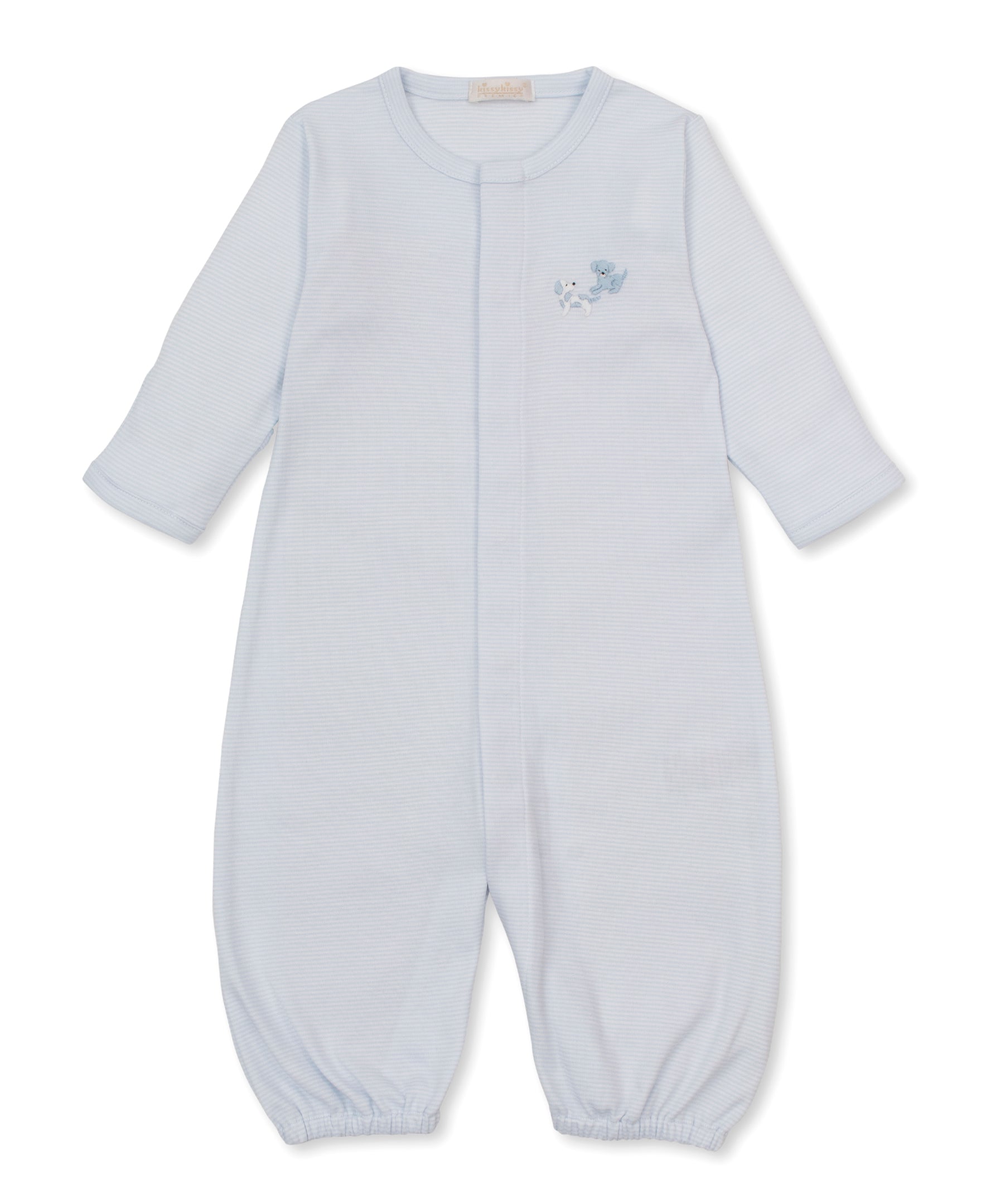 Premier Puppy Paws Blue Hand Emb. Stripe Conv. Gown - Kissy Kissy