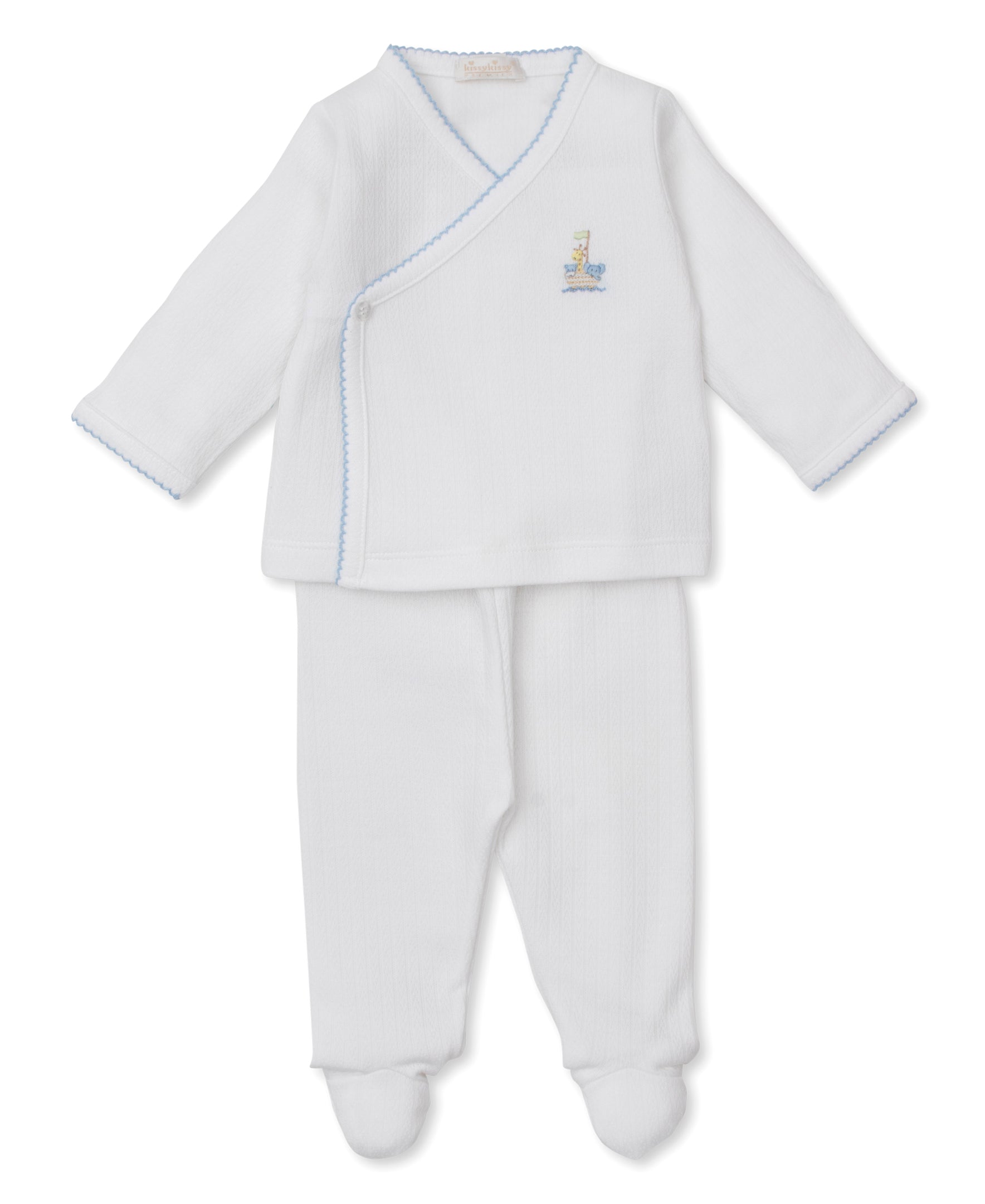 Premier Noah's Ark White/Blue Hand Emb. Cross Tee & Pant Set - Kissy Kissy