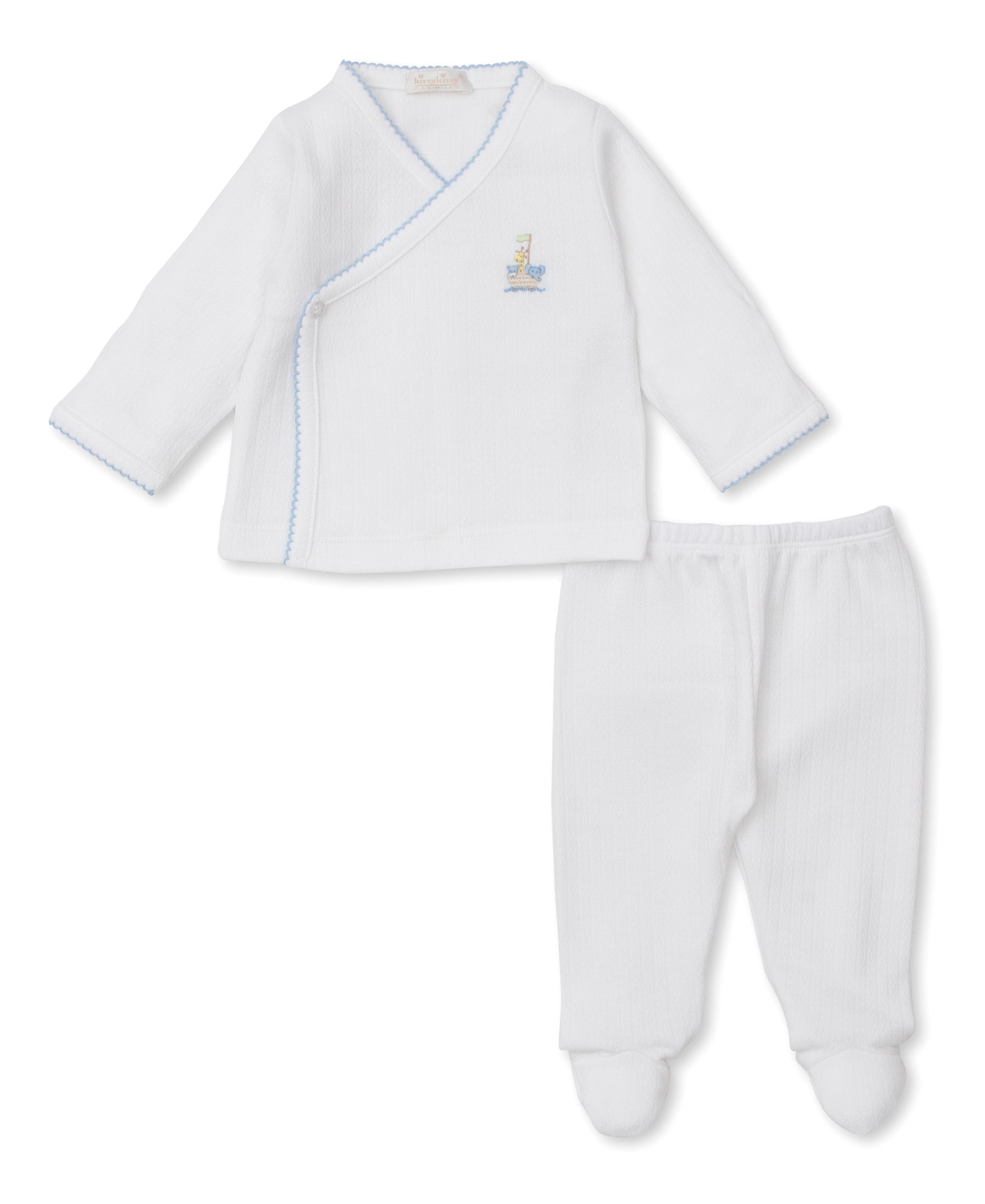 Premier Noah's Ark White/Blue Hand Emb. Cross Tee & Pant Set - Kissy Kissy