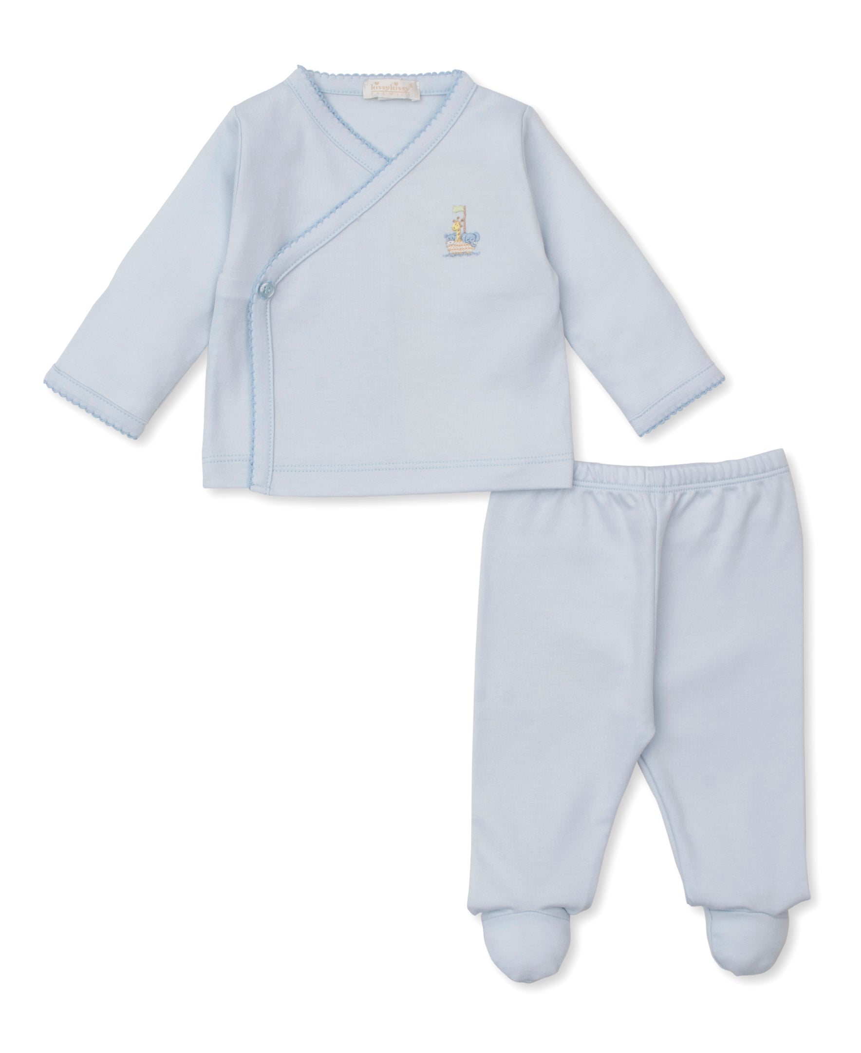 Premier Noah's Ark Blue Hand Emb. Cross Tee & Pant Set - Kissy Kissy