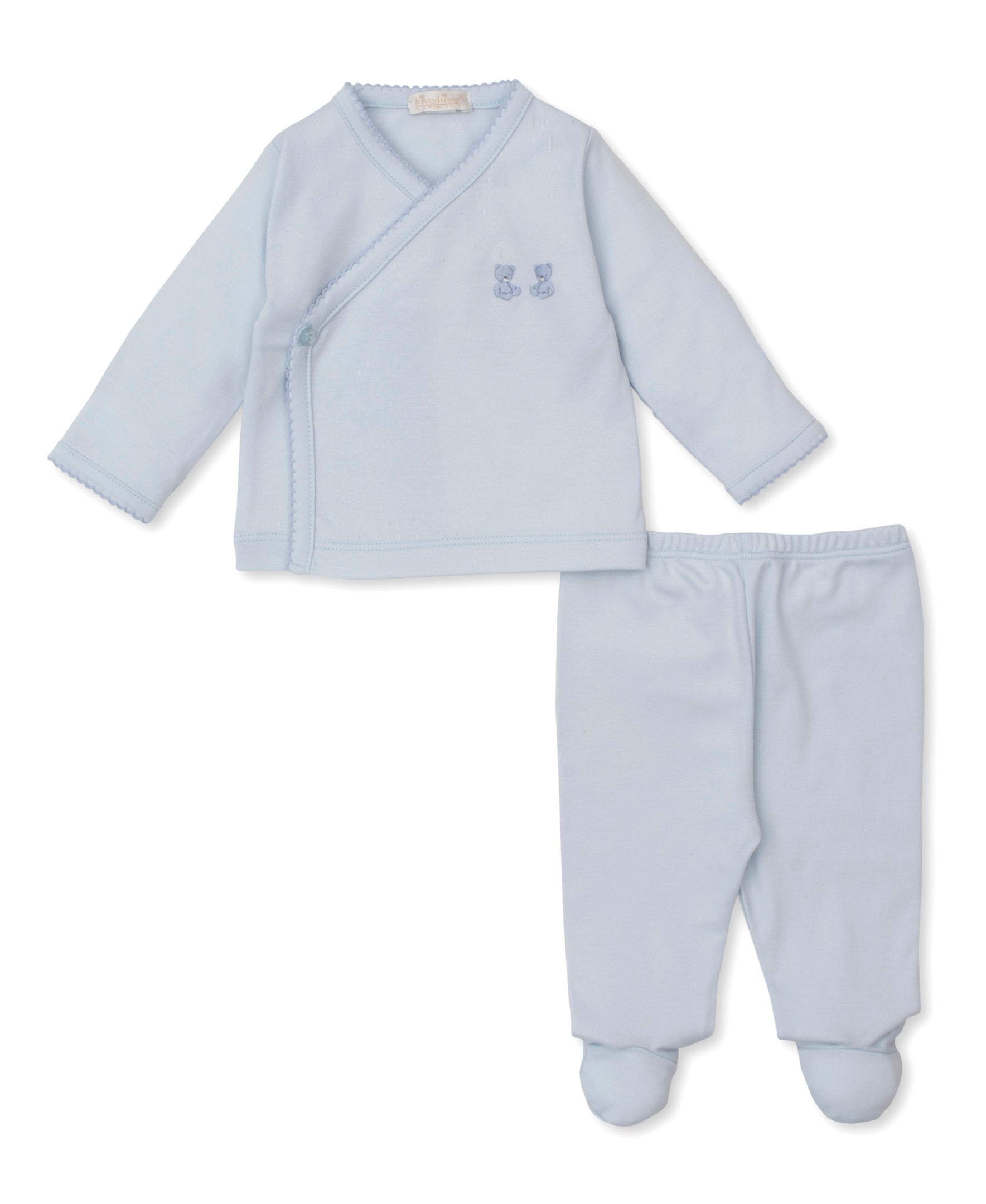 SCE Teddy Bear Time Blue Hand Emb. Footed Pant Set - Kissy Kissy