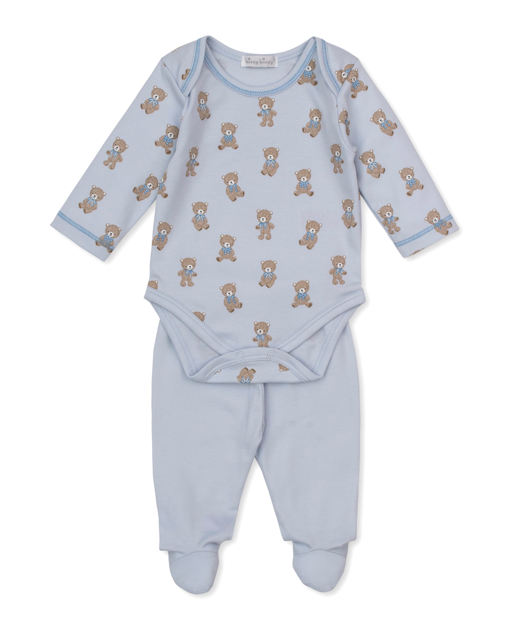 Teddy Bear Club Blue Bodysuit Footed Pant Set - Kissy Kissy