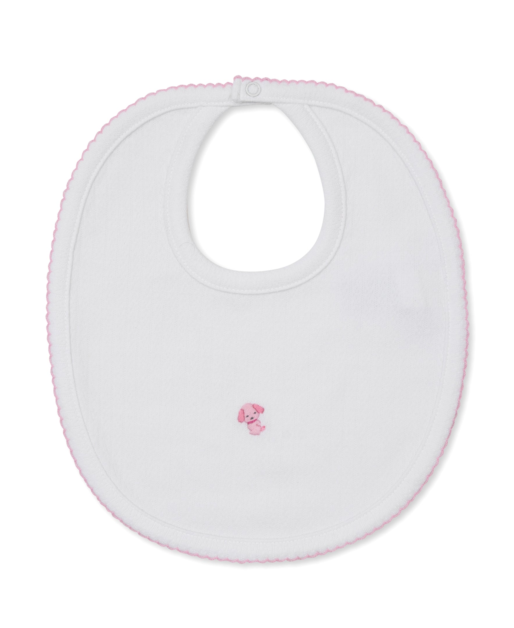 Premier Puppy Family White/Pink Hand Emb. Pointelle Bib