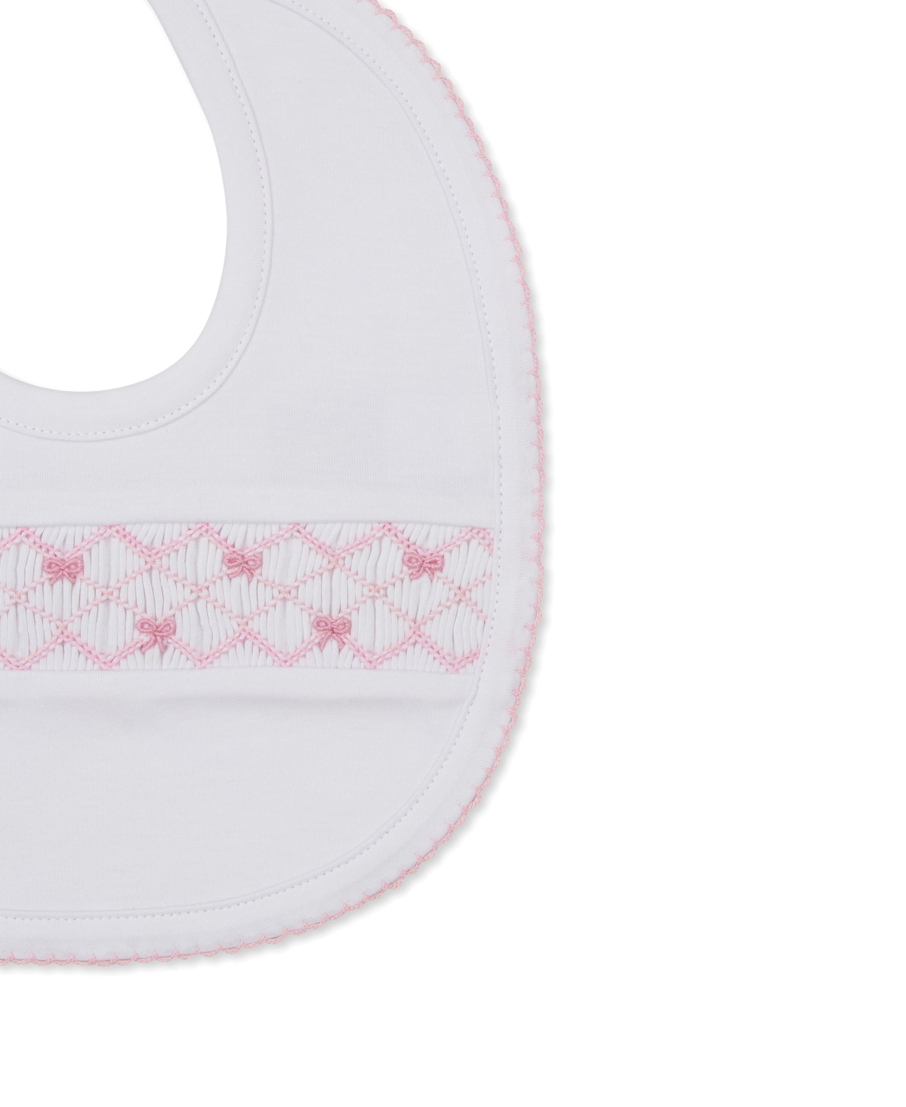 CLB Summer Bows 26 White/Pink Hand Smocked Bib - Kissy Kissy