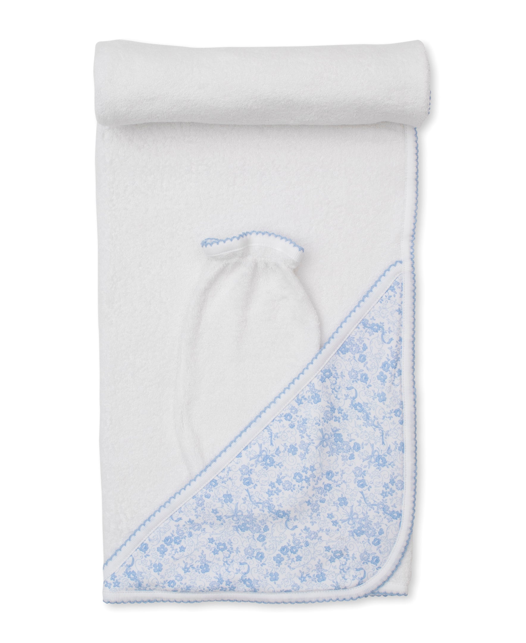 Old English Roses Blue Hooded Towel & Mitt Set - Kissy Kissy