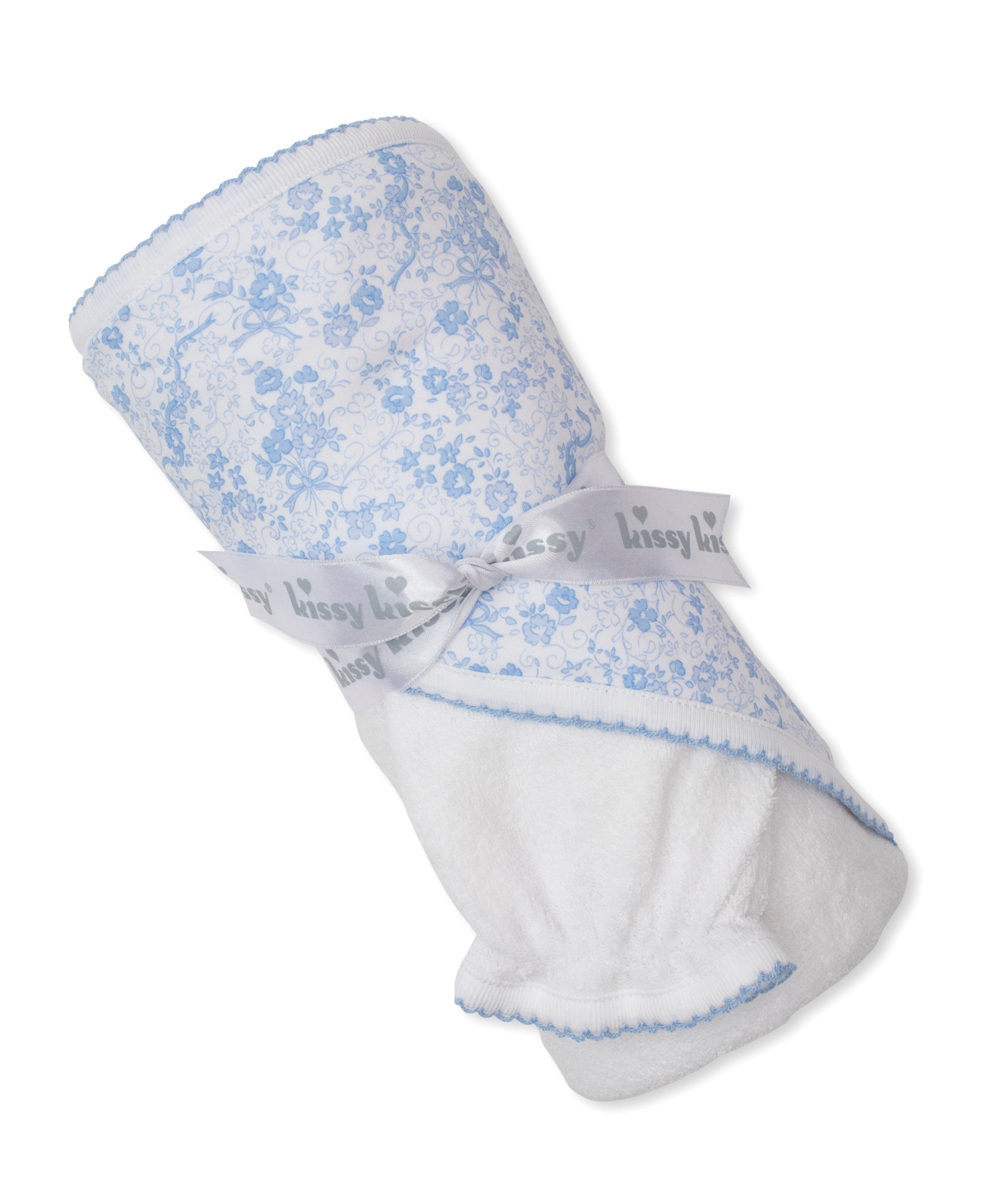 Old English Roses Blue Hooded Towel & Mitt Set - Kissy Kissy