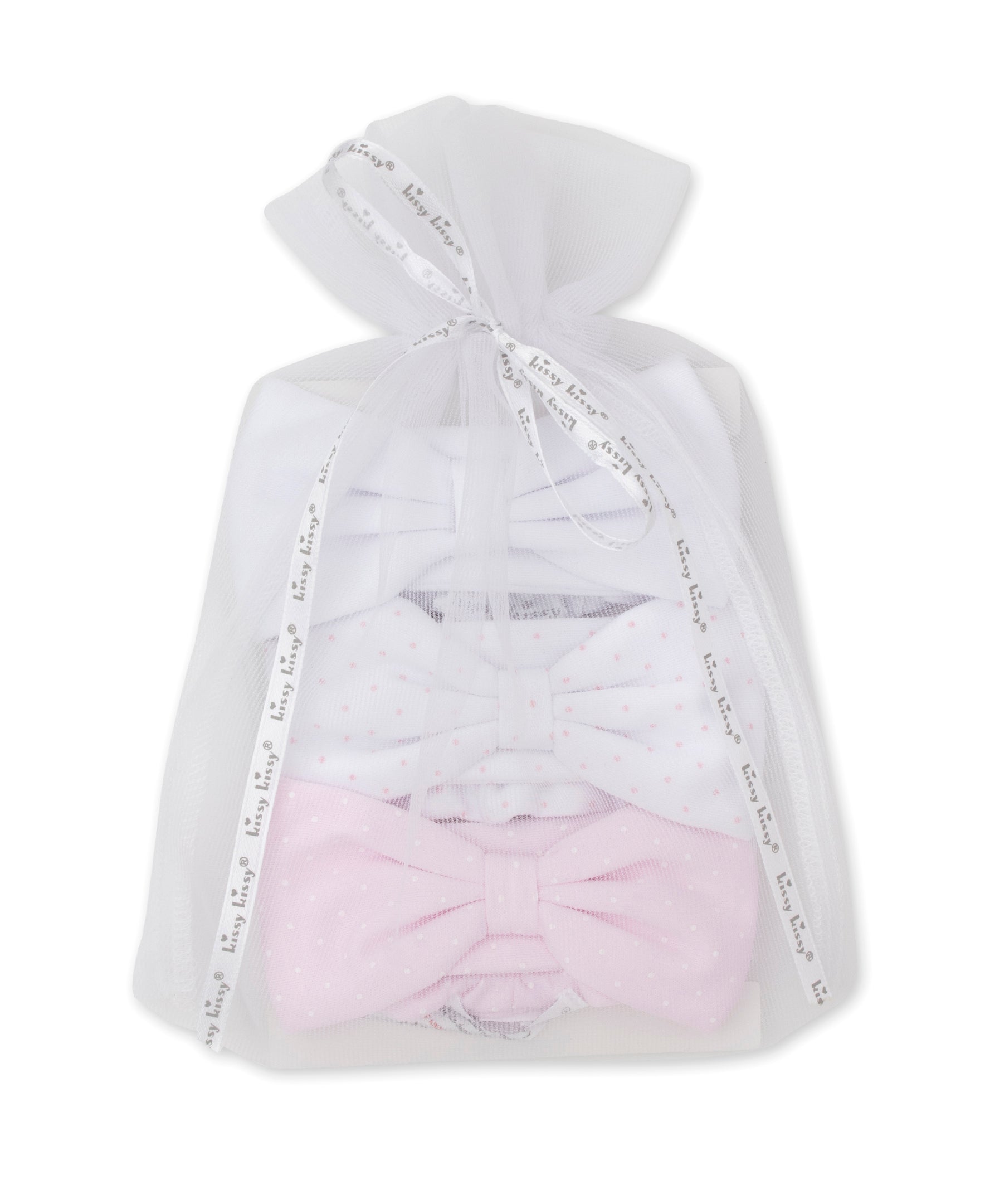Pink Dot 3 Pack Headband Set w/ Tulle Bag - Kissy Kissy