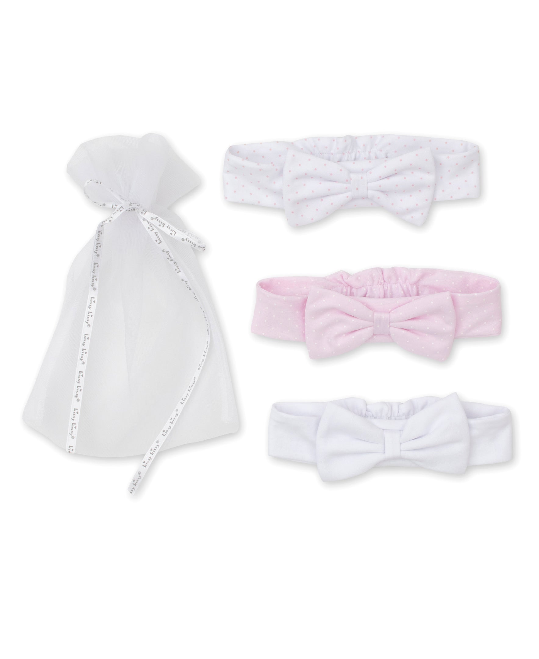Pink Dot 3 Pack Headband Set w/ Tulle Bag - Kissy Kissy
